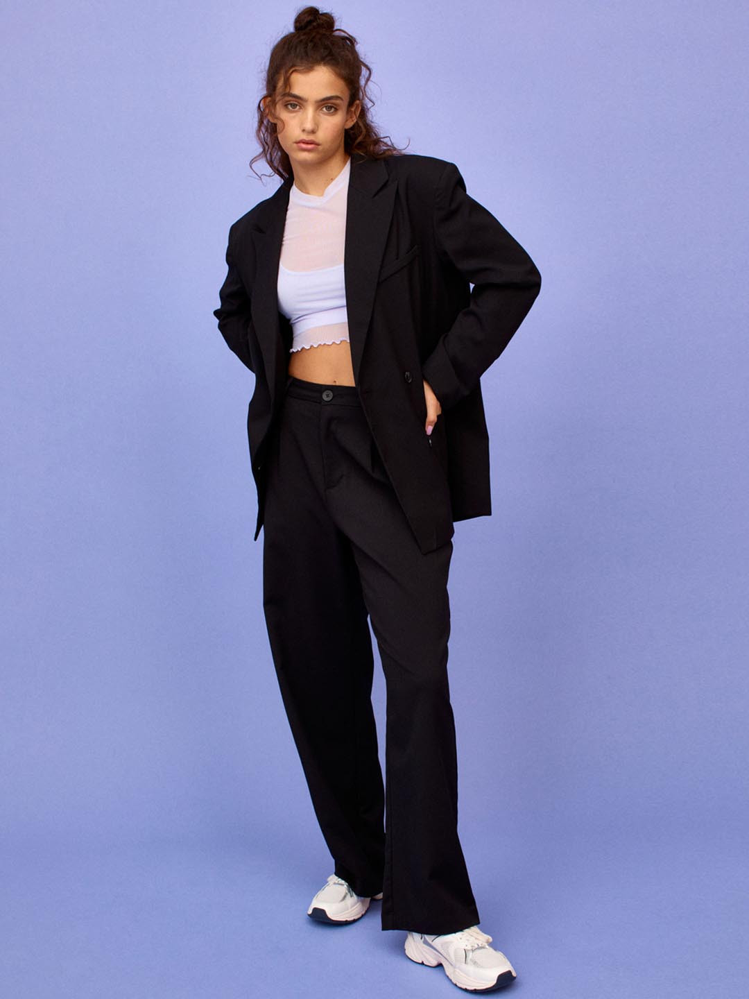 

H&M Women Solid Double-Breasted Blazer, Black