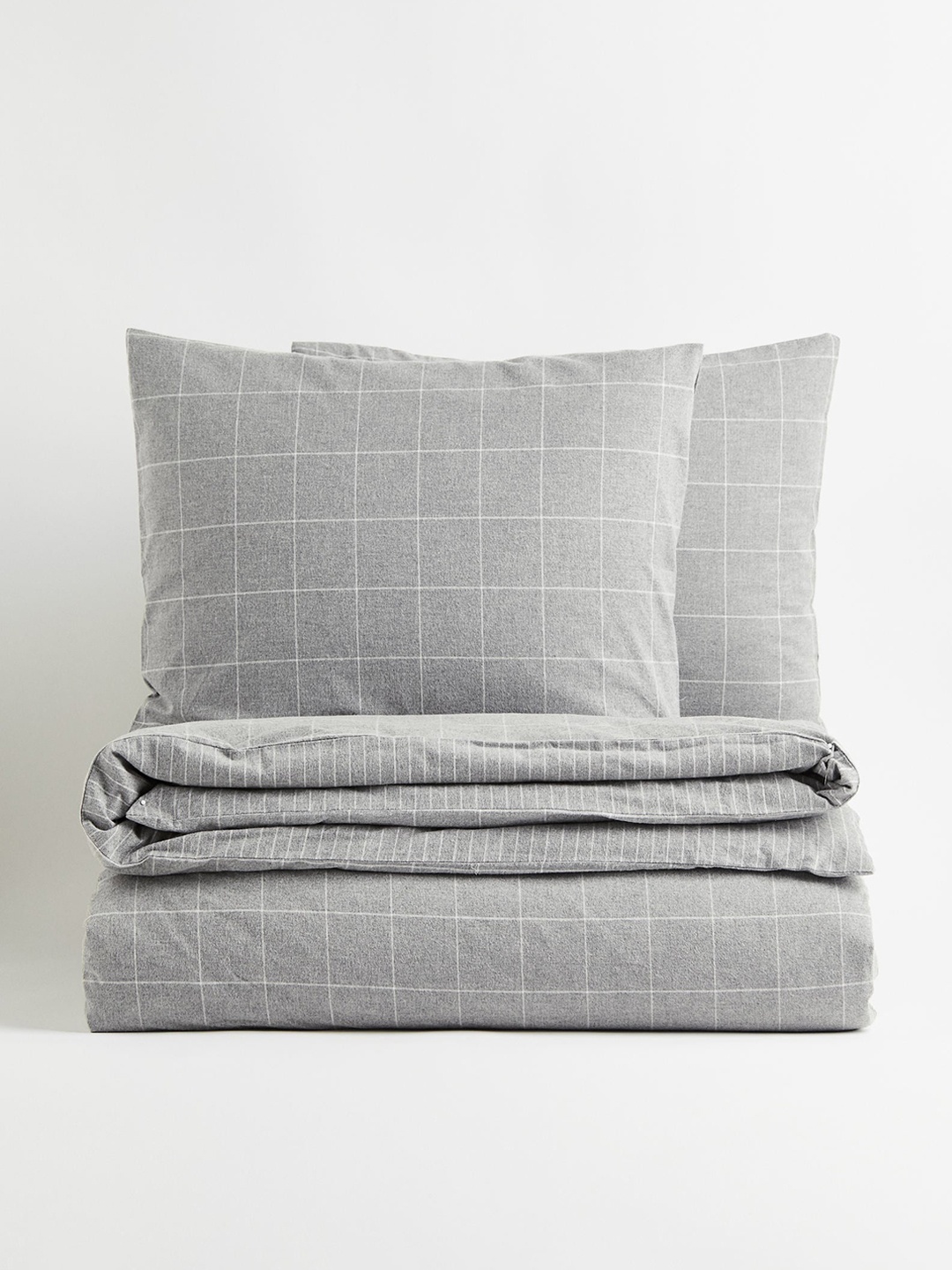 

H&M Grey Checked Pure Cotton Flannel Double/King Duvet Cover Set
