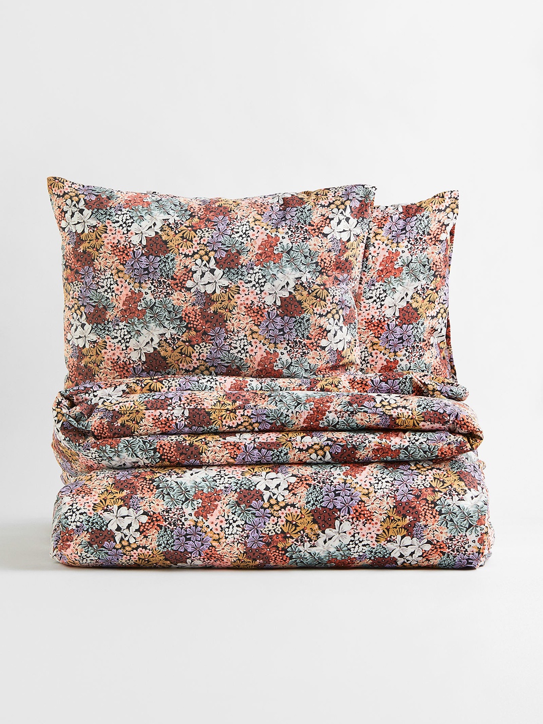 

H&M Floral Printed Cotton Double Duvet Cover Set, Black