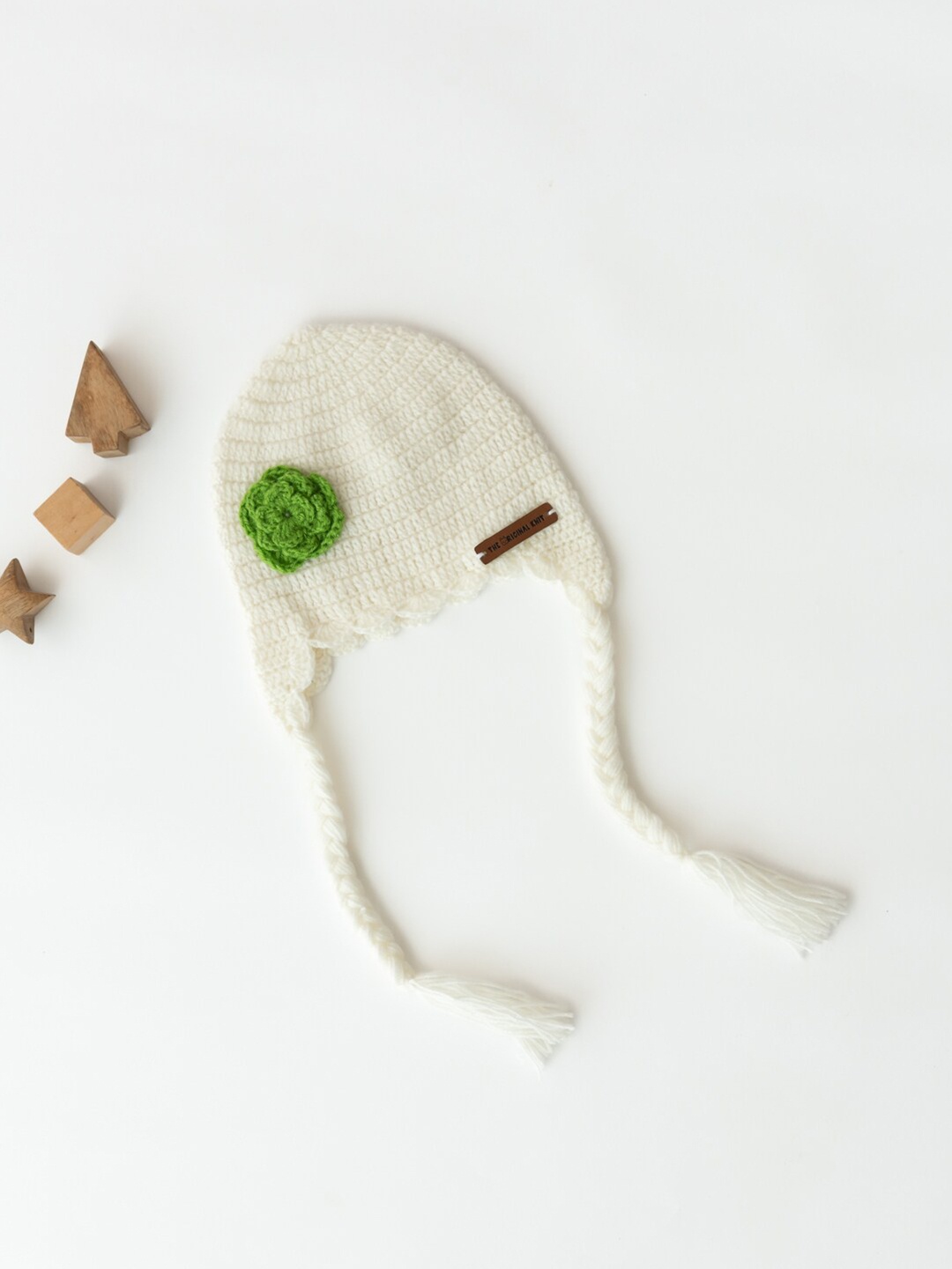 

The Original Knit Kids White & Green Embroidered Beanie