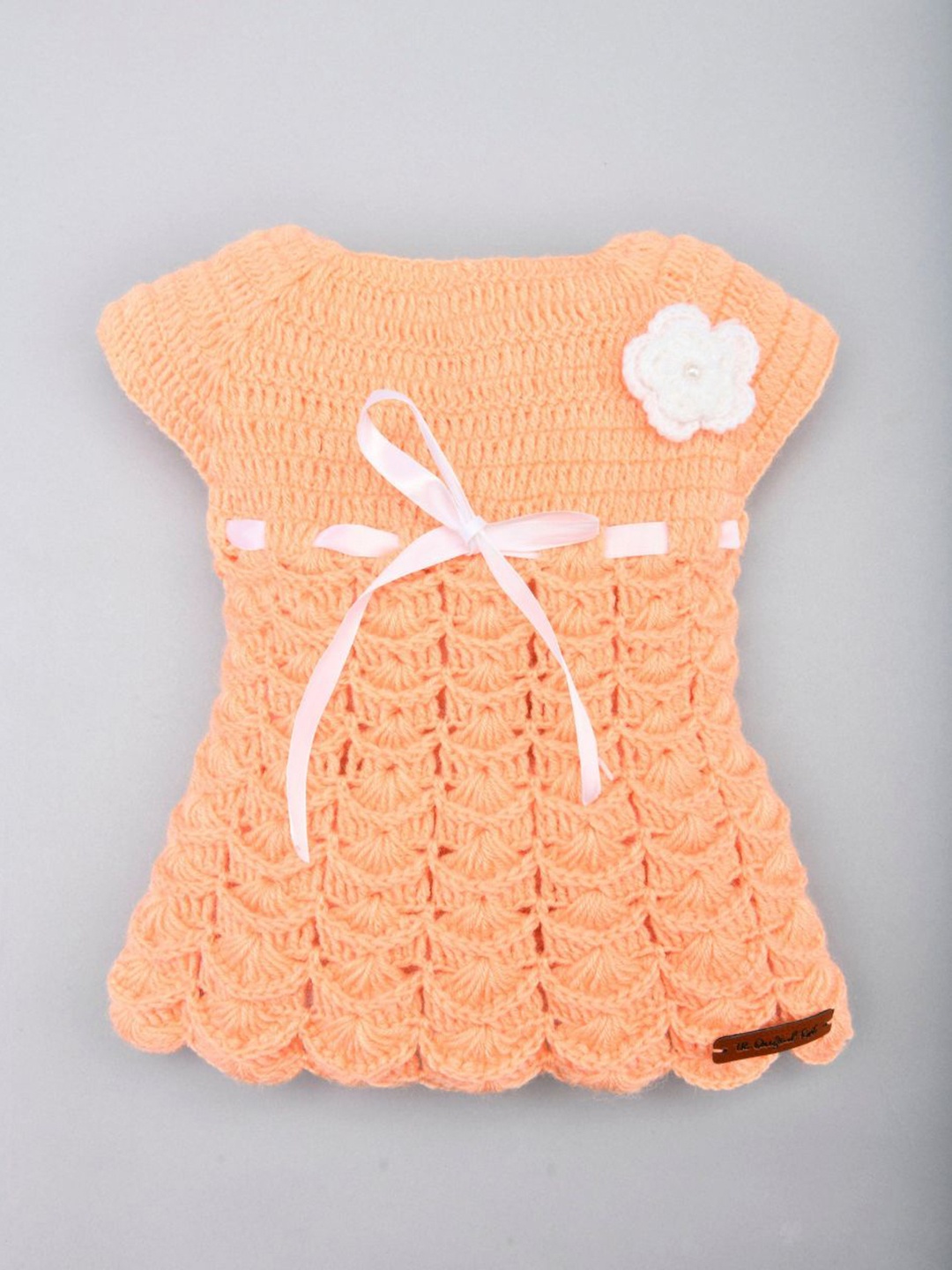 

The Original Knit Girls Peach-Coloured & White Acrylic Dress