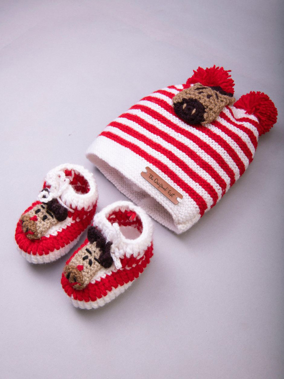 

The Original Knit Unisex Kids Red & White Striped Beanie With Booties