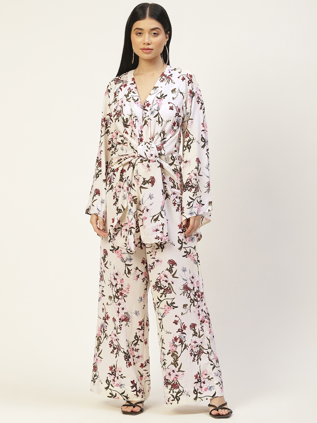 

Rue Collection White & Burgundy Printed Basic Jumpsuit