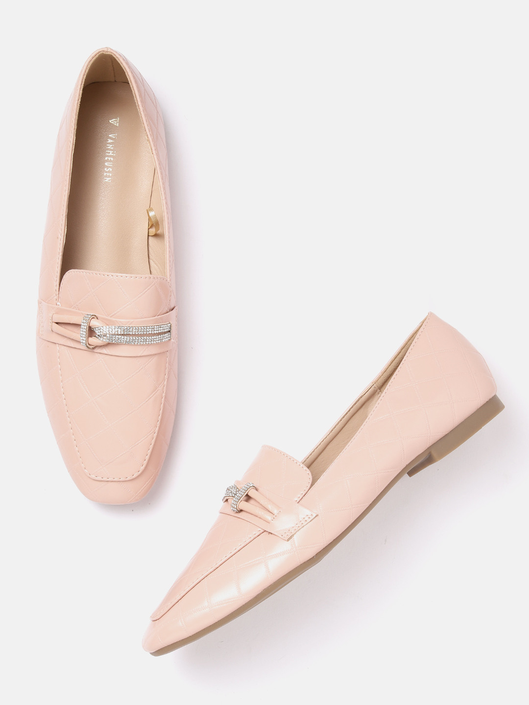 

Van Heusen Woman Textured Stone Embellished Loafers, Peach