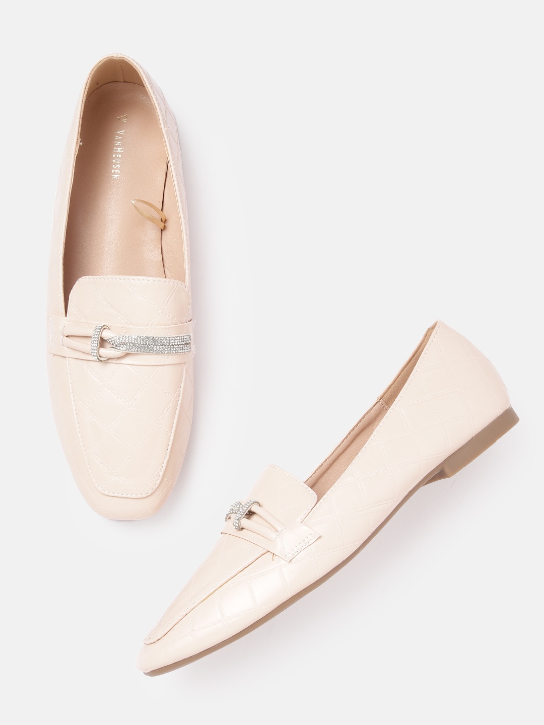 

Van Heusen Woman Textured Embellished Detail Loafers, Beige