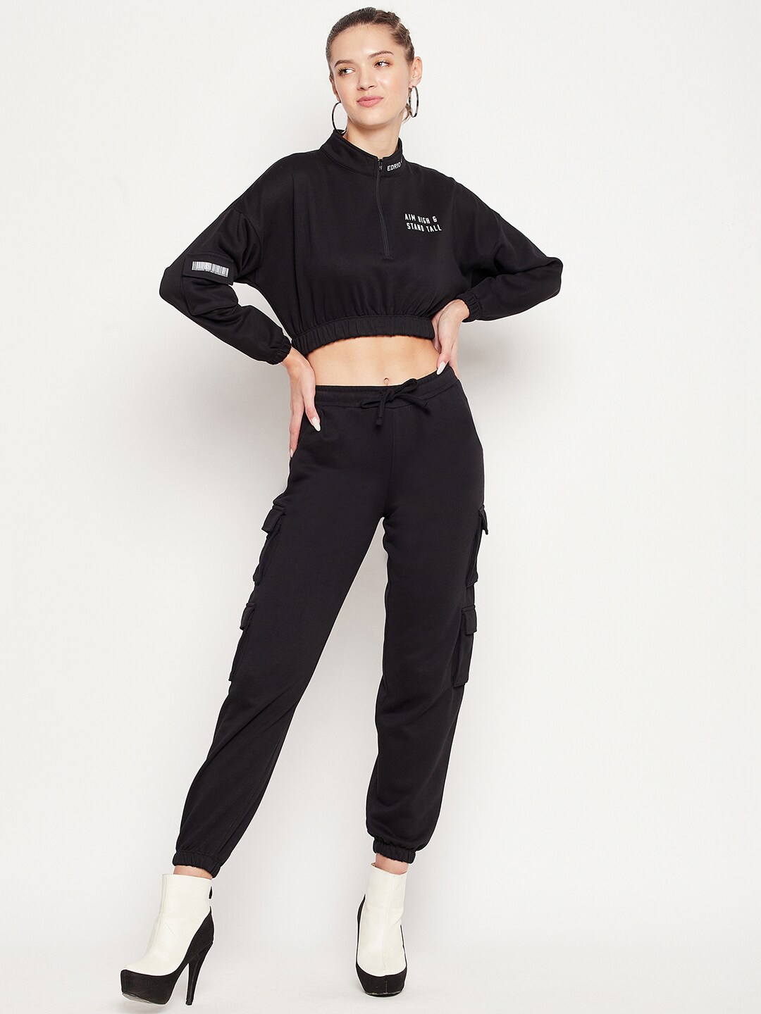 

EDRIO Women Black Printed Co-Ord