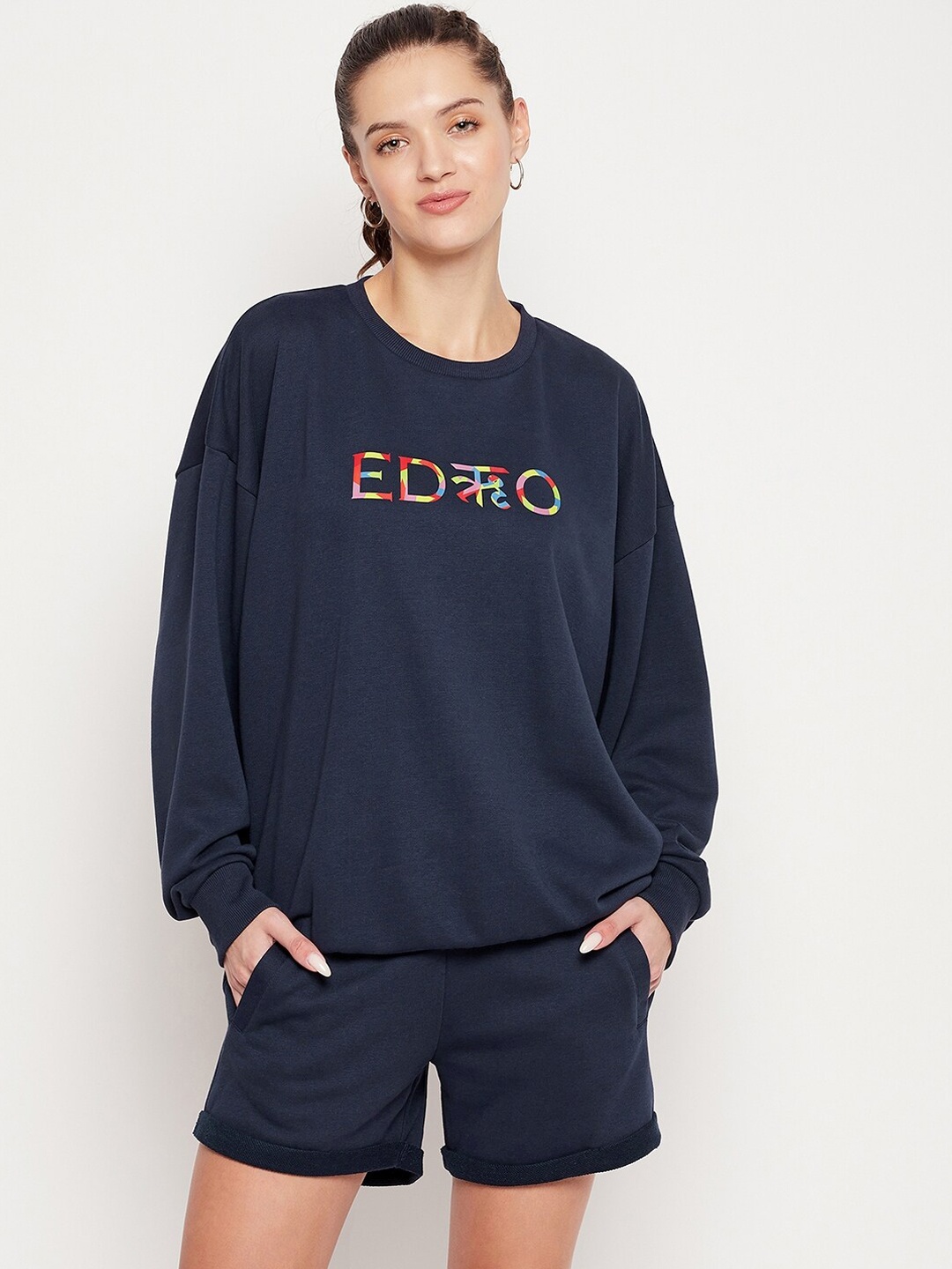 

EDRIO Women Navy Blue Printed Co-Ords