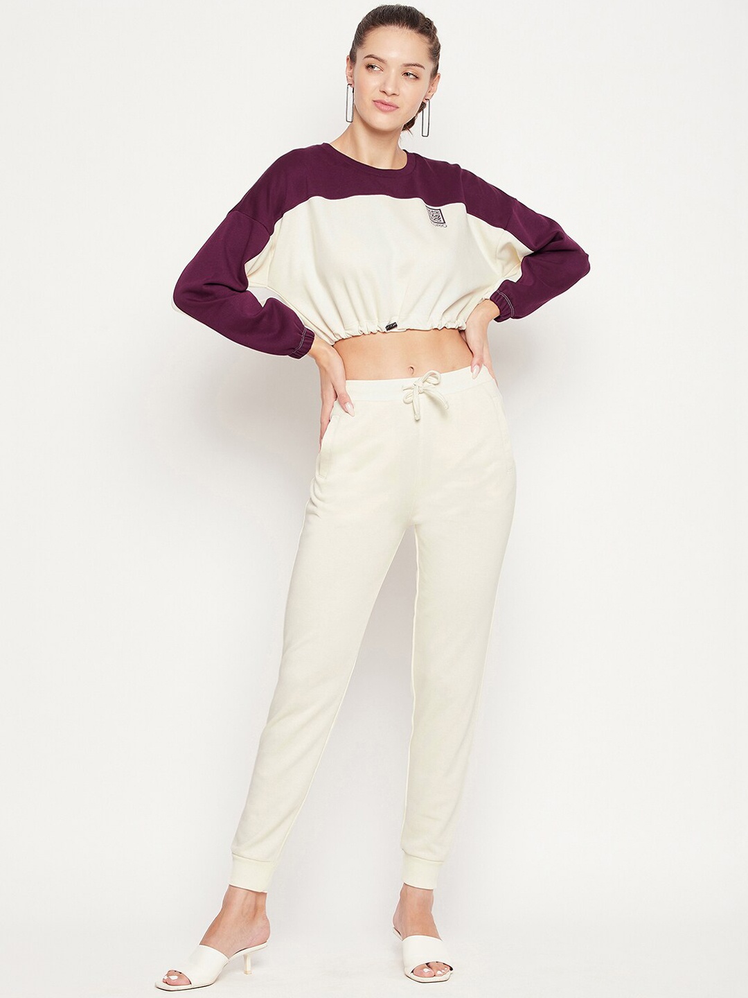 EDRIO Women Purple & White Colourblocked Co-Ords