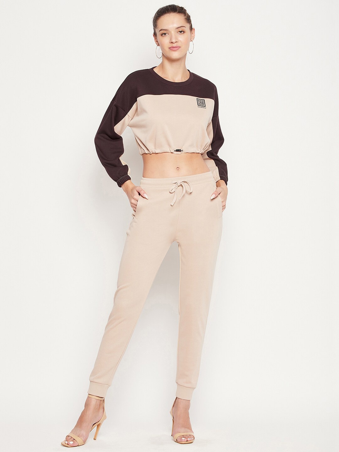 

EDRIO Women Coffee Brown & Peach Solid Co-Ords