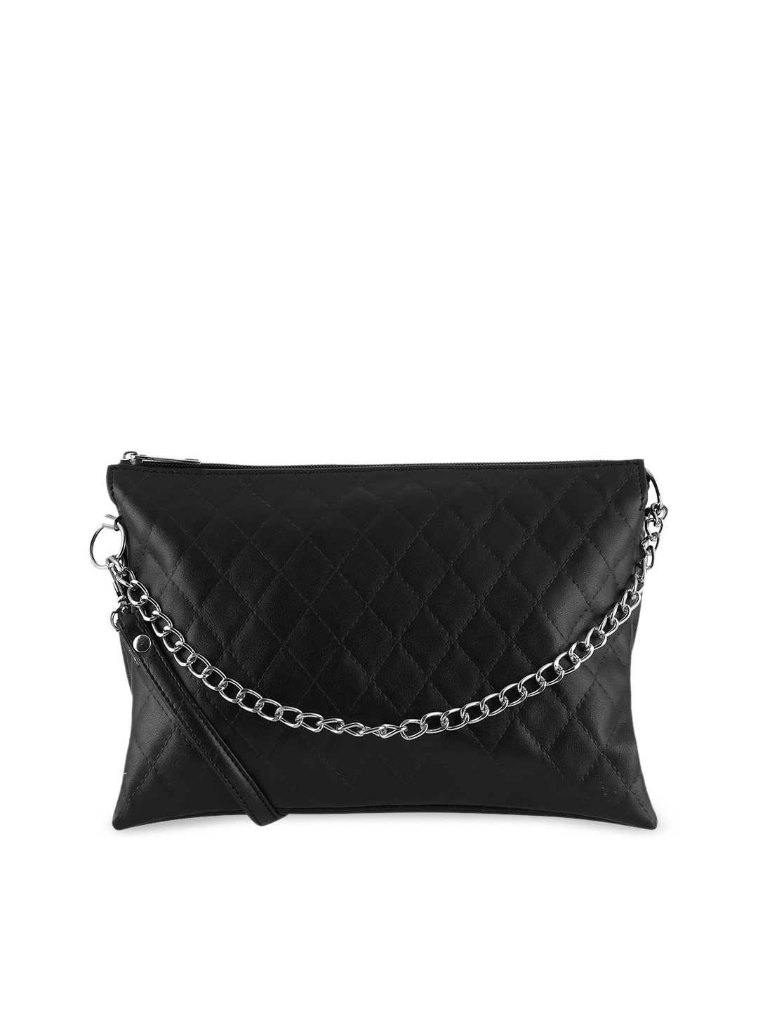 Toteteca Women Black Textured PU Oversized Quilted Sling Bag