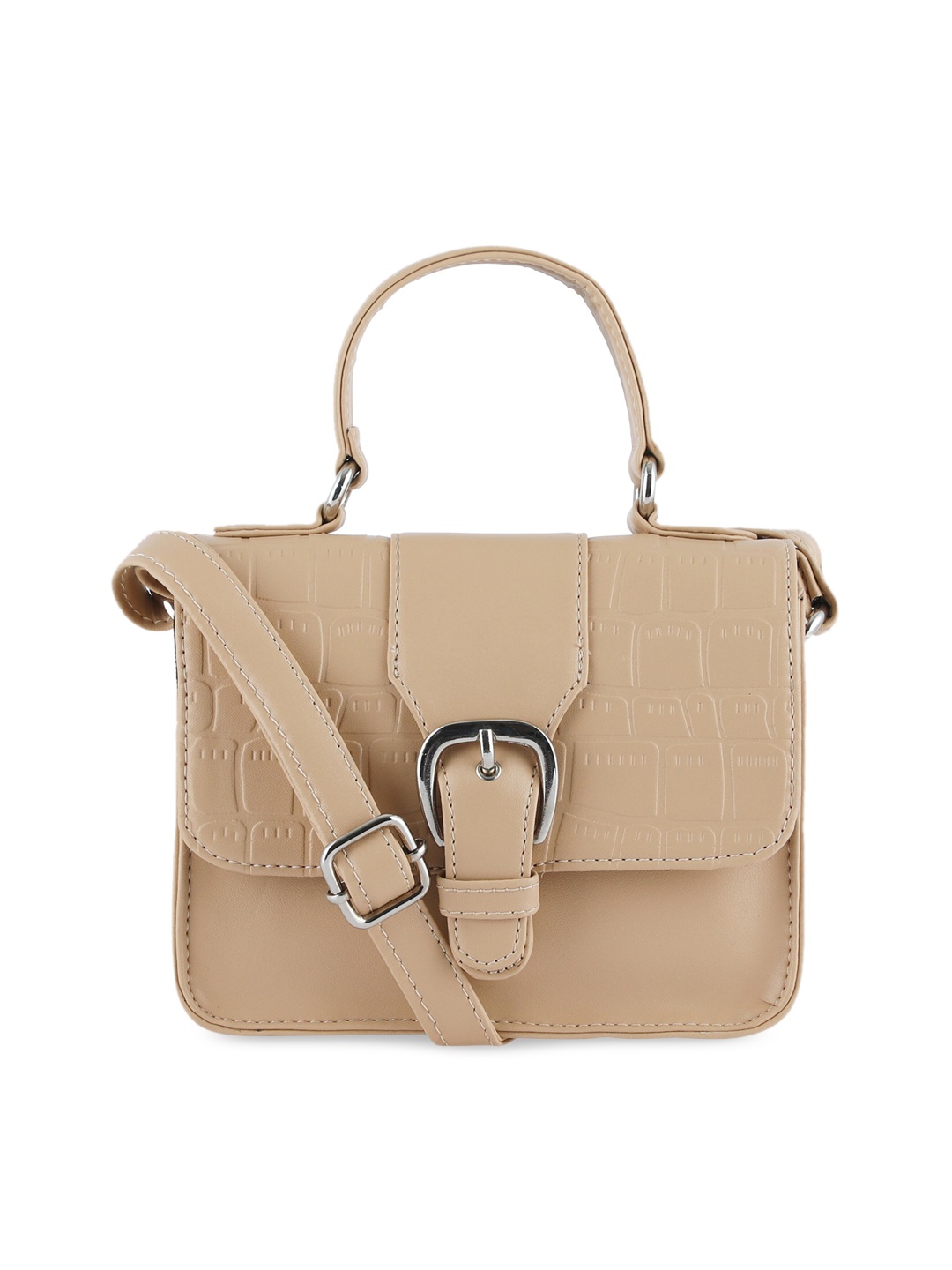 

Toteteca Peach-Coloured Textured PU Structured Satchel