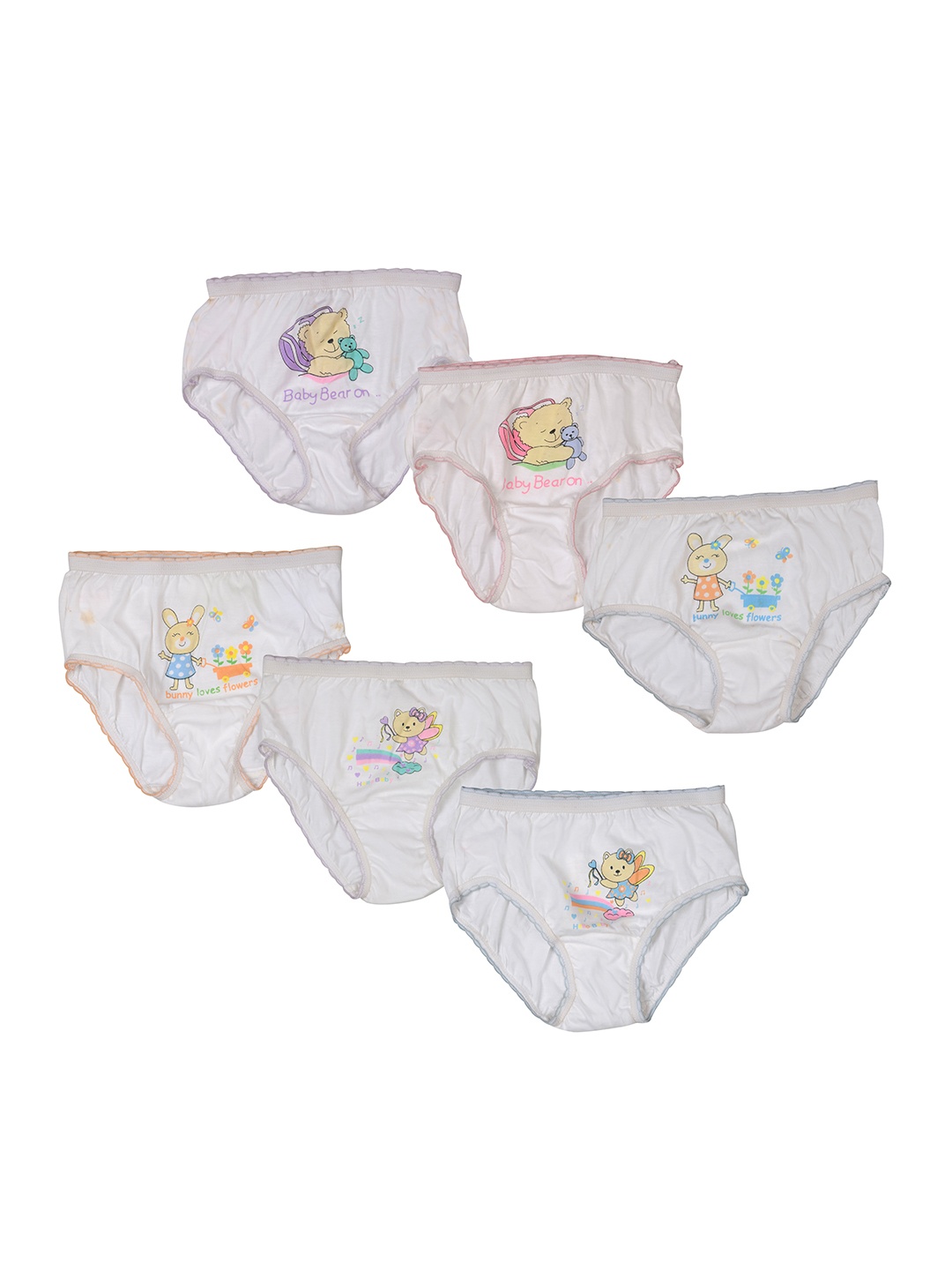 

SMARTERKIDS Infant Girls Pack Of 6 Patterned Pure Cotton Basic Briefs, White