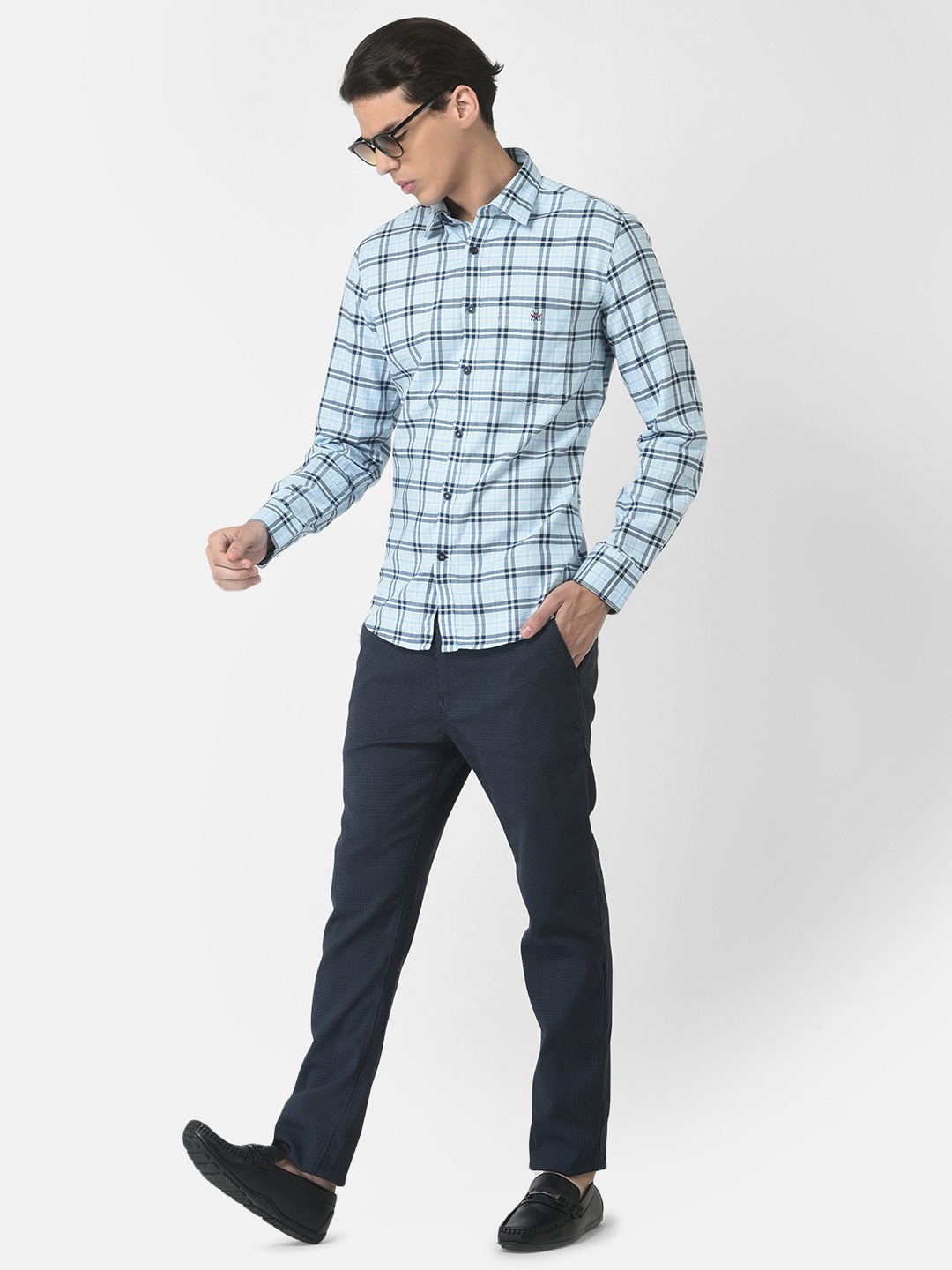 

Crimsoune Club Men Blue Slim Fit Tartan Checks Checked Pure Cotton Casual Shirt