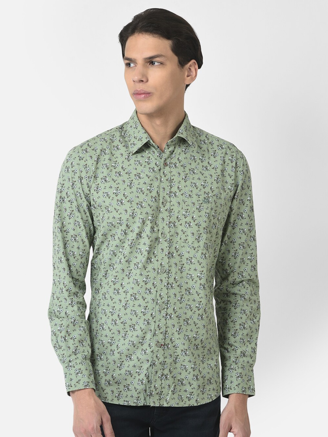 

Crimsoune Club Men Green Slim Fit Floral Printed Pure Cotton Casual Shirt