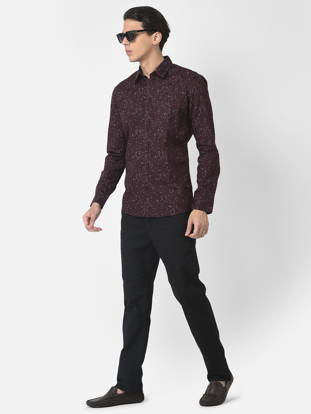 

Crimsoune Club Men Maroon Slim Fit Floral Printed Crimsoune Club Casual Cotton Shirt