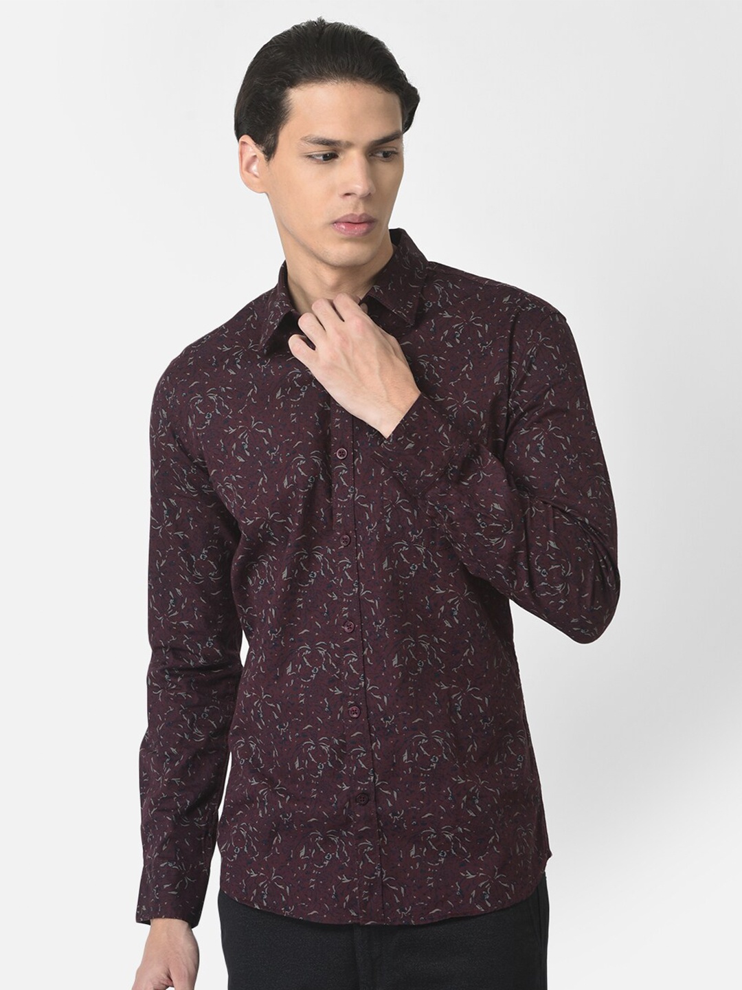 

Crimsoune Club Men Maroon Slim Fit Printed Pure Cotton Casual Shirt