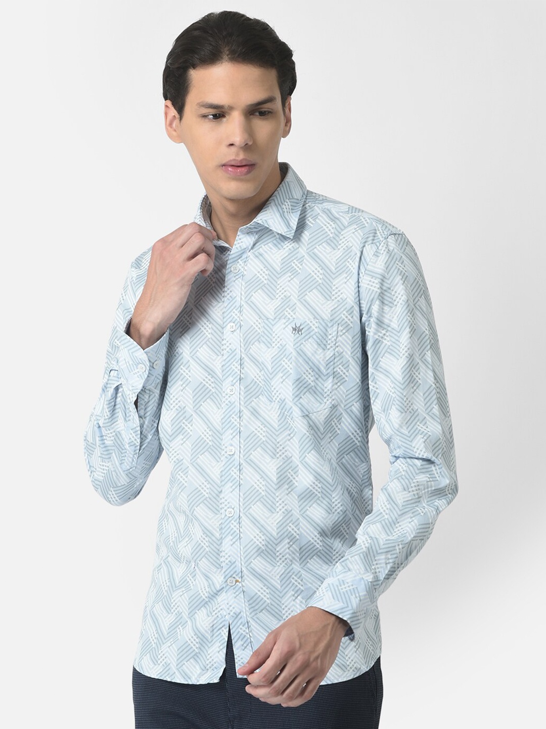 

Crimsoune Club Men Plus Size Blue Slim Fit Printed Pure Cotton Casual Shirt