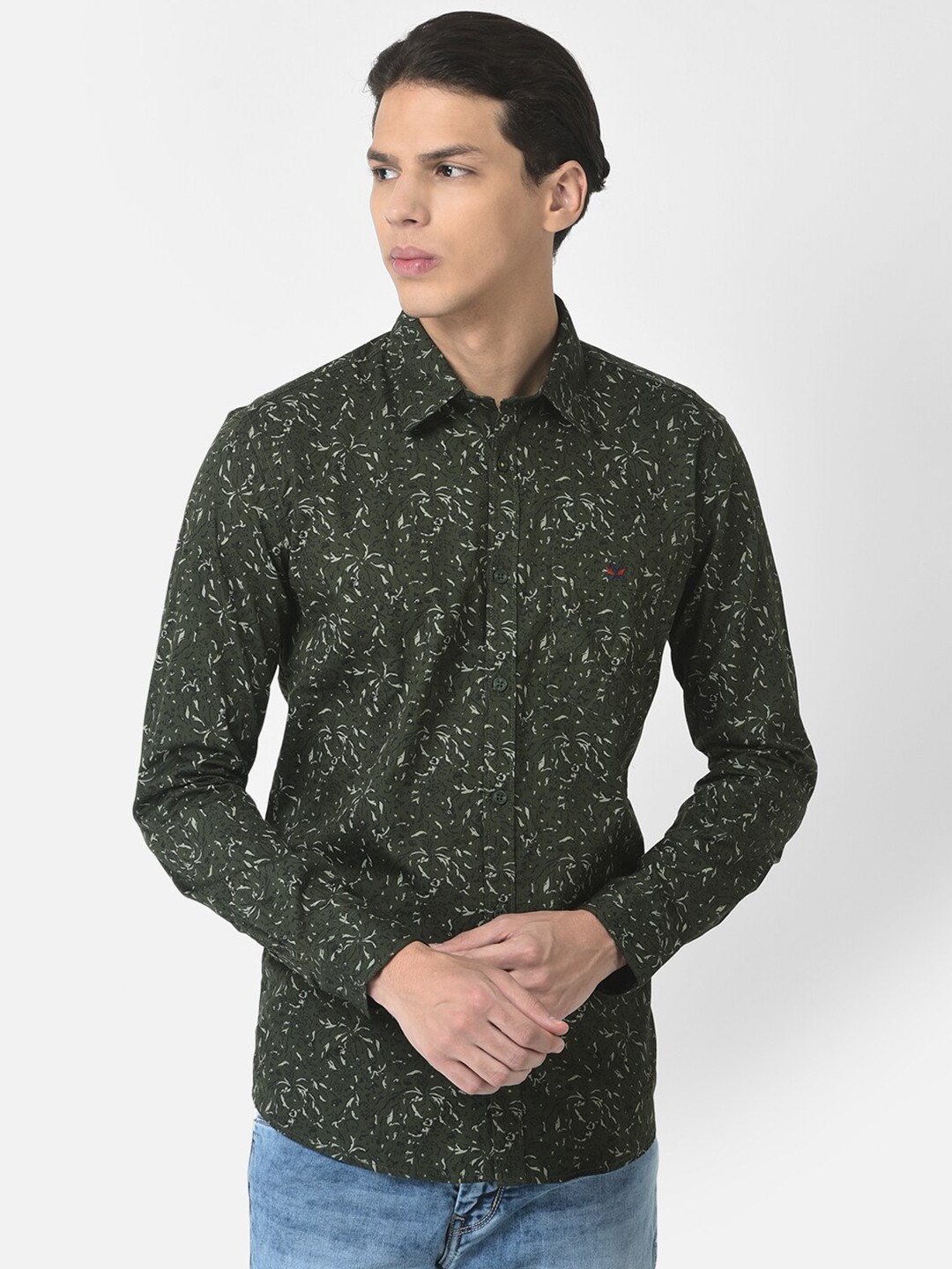 

Crimsoune Club Men Green Slim Fit Printed Cotton Casual Shirt