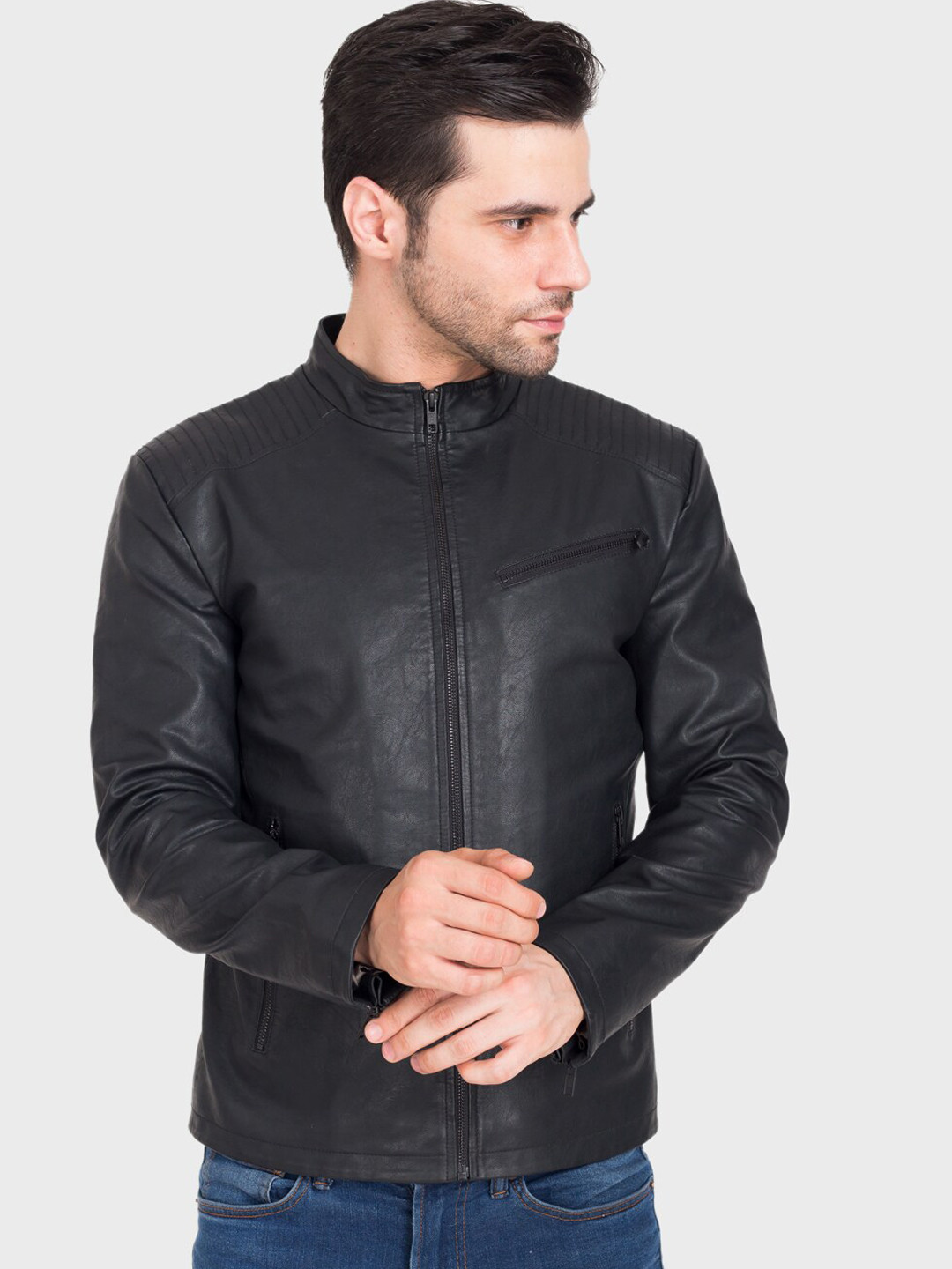 

Justanned Men Black Leather Lightweight Biker Jacket