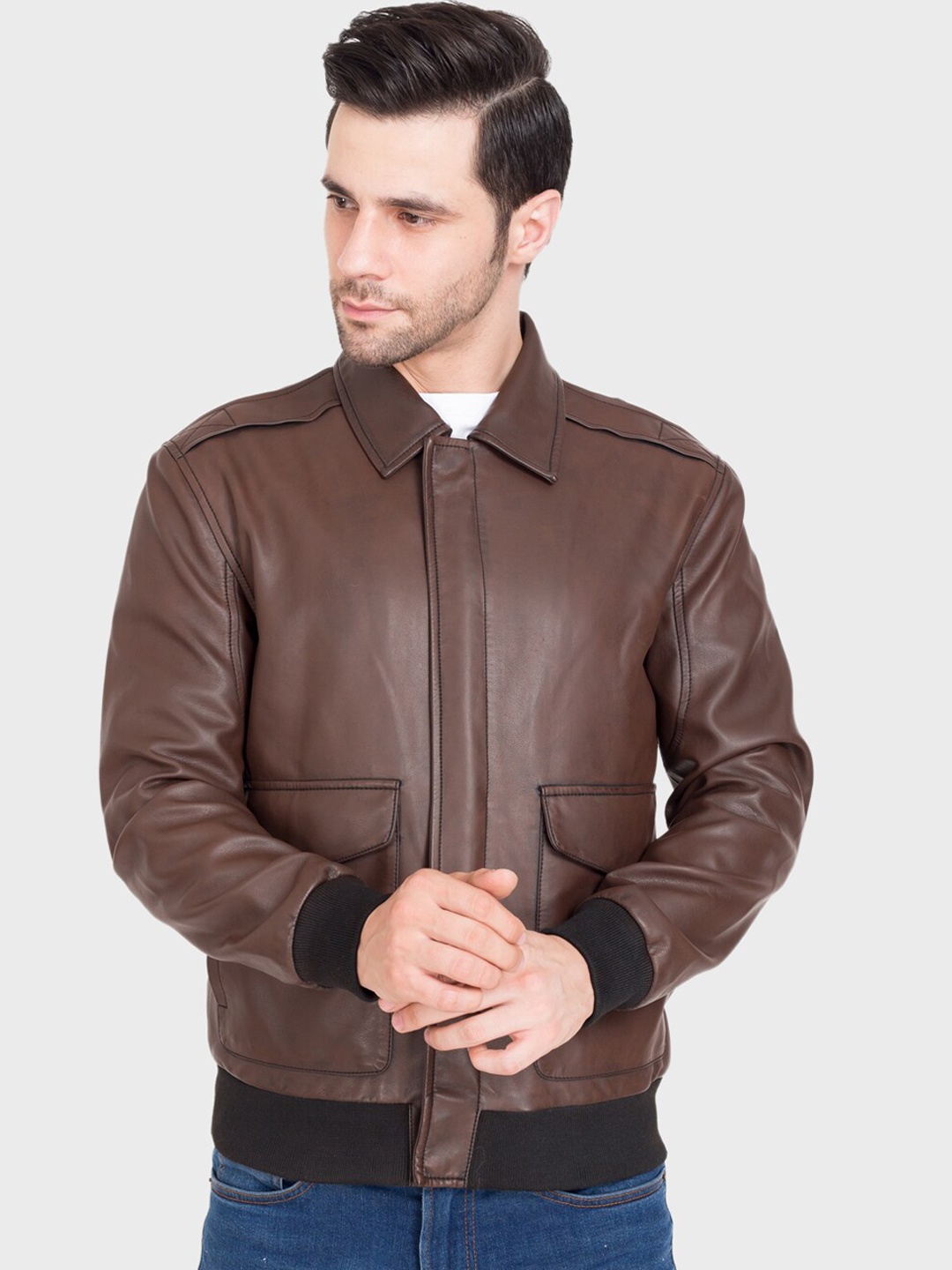 

Justanned Faux Leather Lightweight Leather Jacket, Brown