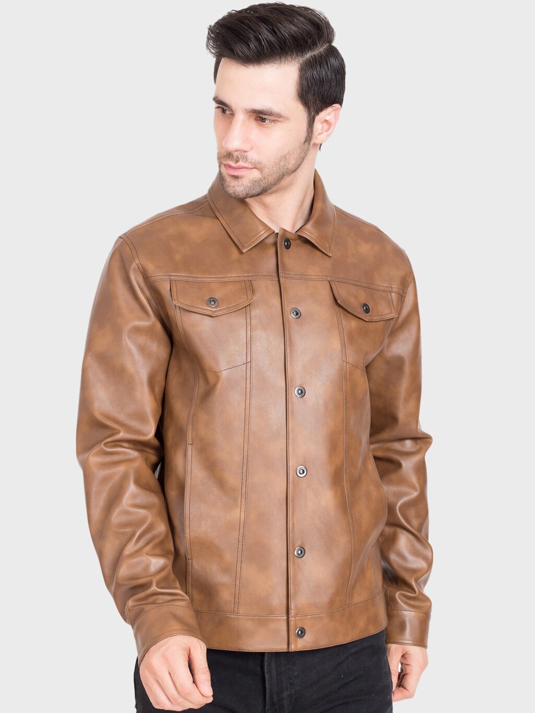 

Justanned Men Faux Leather Lightweight Leather Jacket, Tan