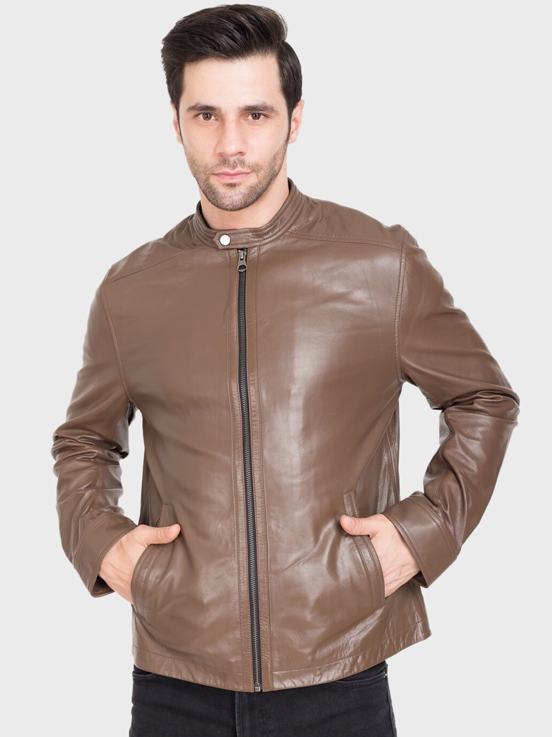 

Justanned Men Brown Leather Lightweight Biker Jacket