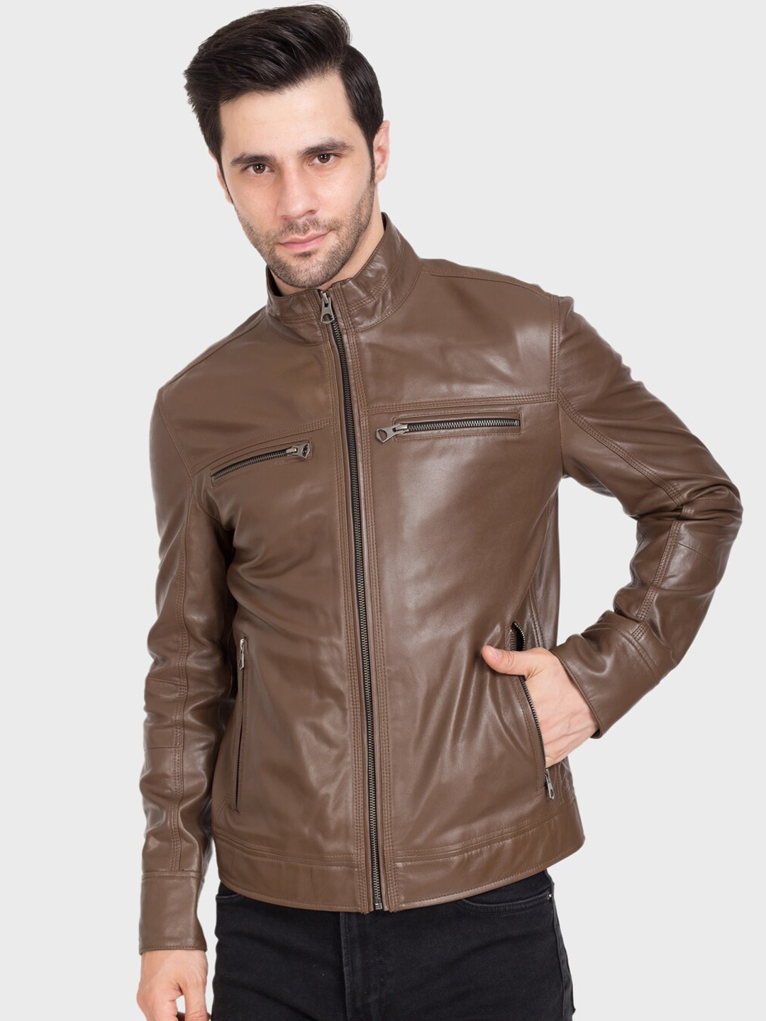 

Justanned Men Brown Leather Lightweight Biker Jacket