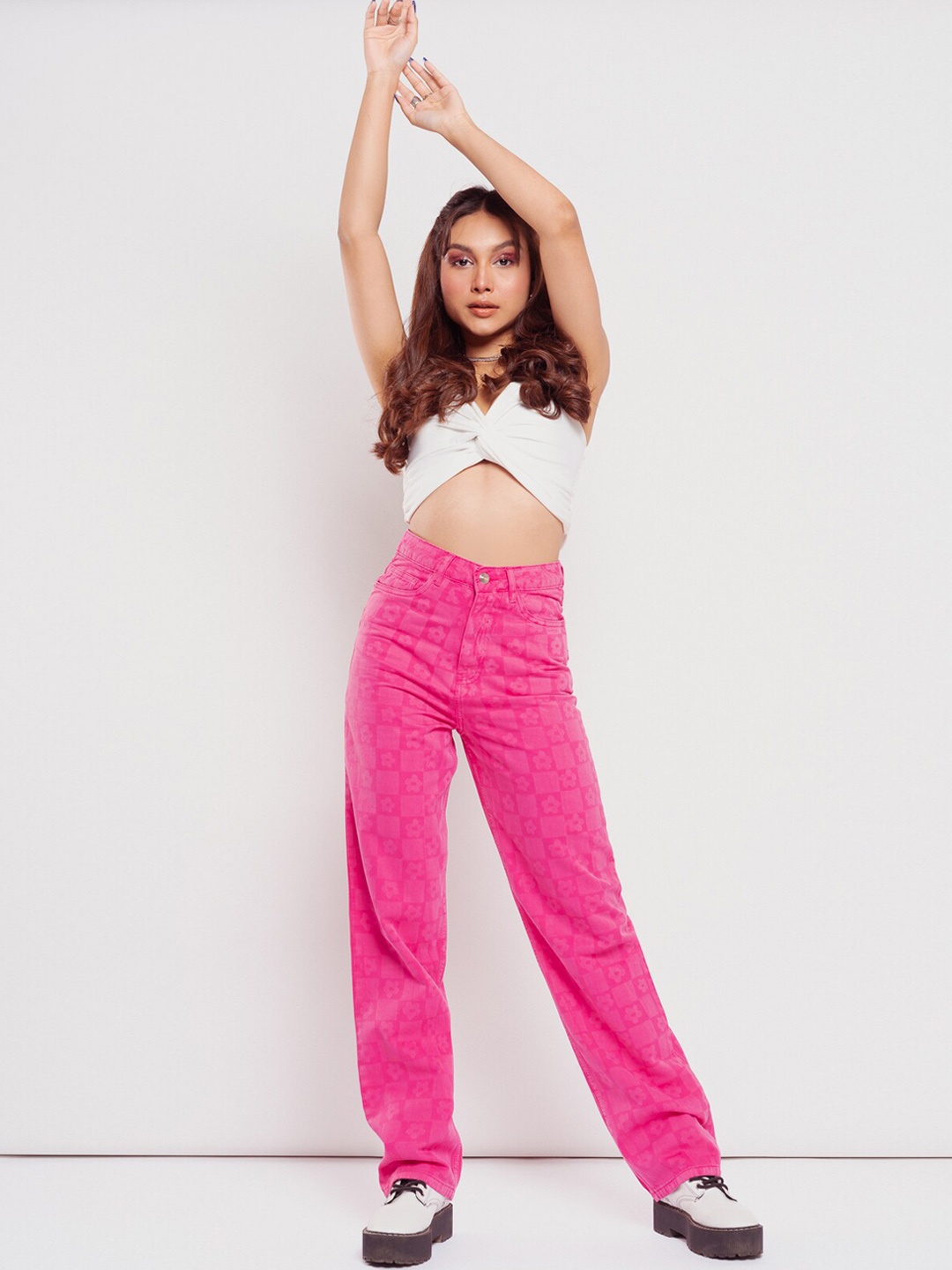 

FREAKINS Women Pink Straight Fit High-Rise Jeans
