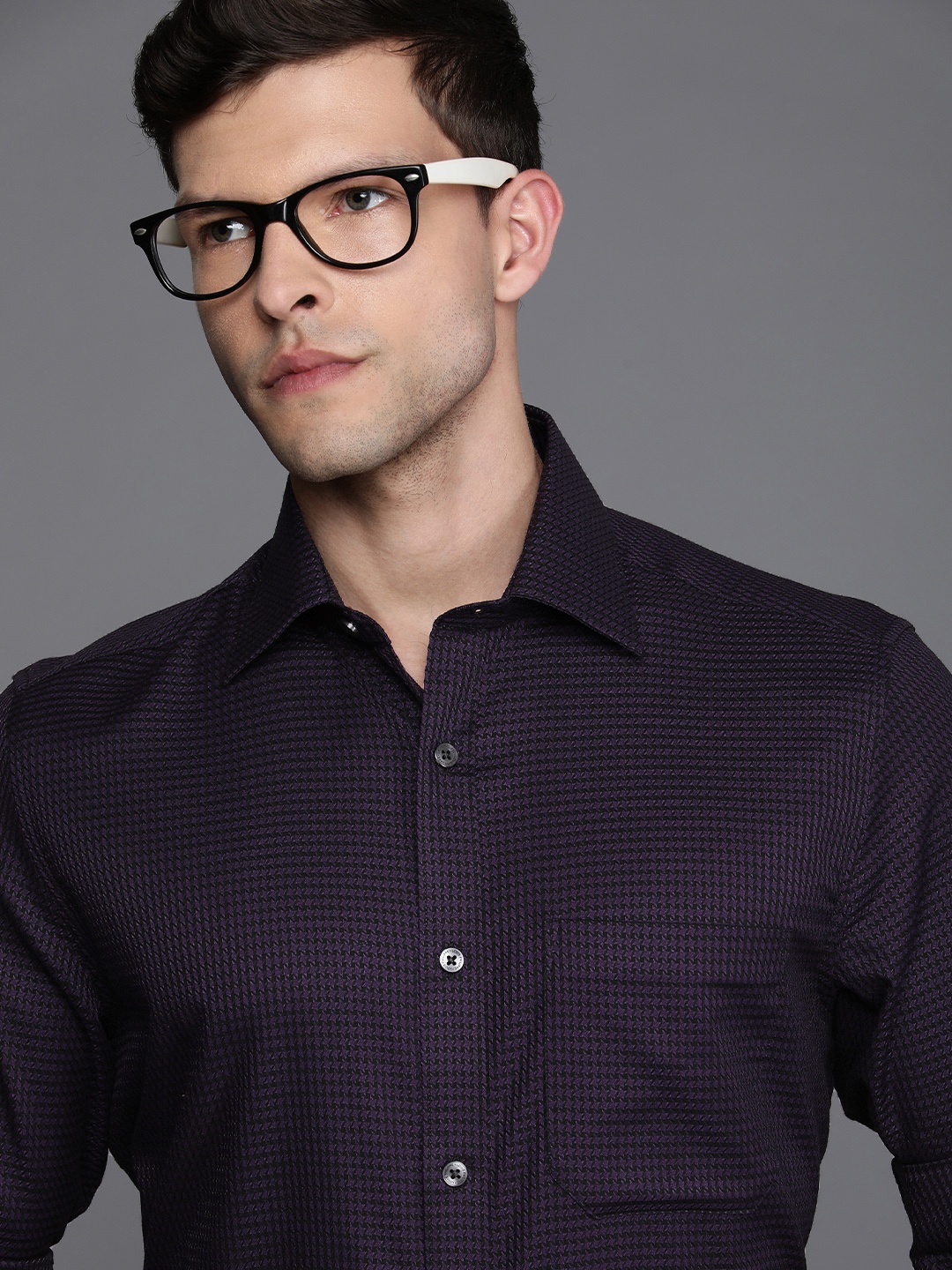 

Louis Philippe Men Purple Pure Cotton Textured Classic Formal Shirt