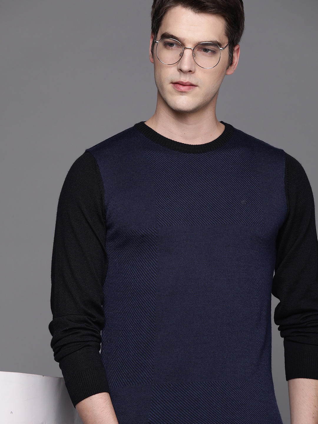 

Louis Philippe Men Navy Blue Solid Pullover