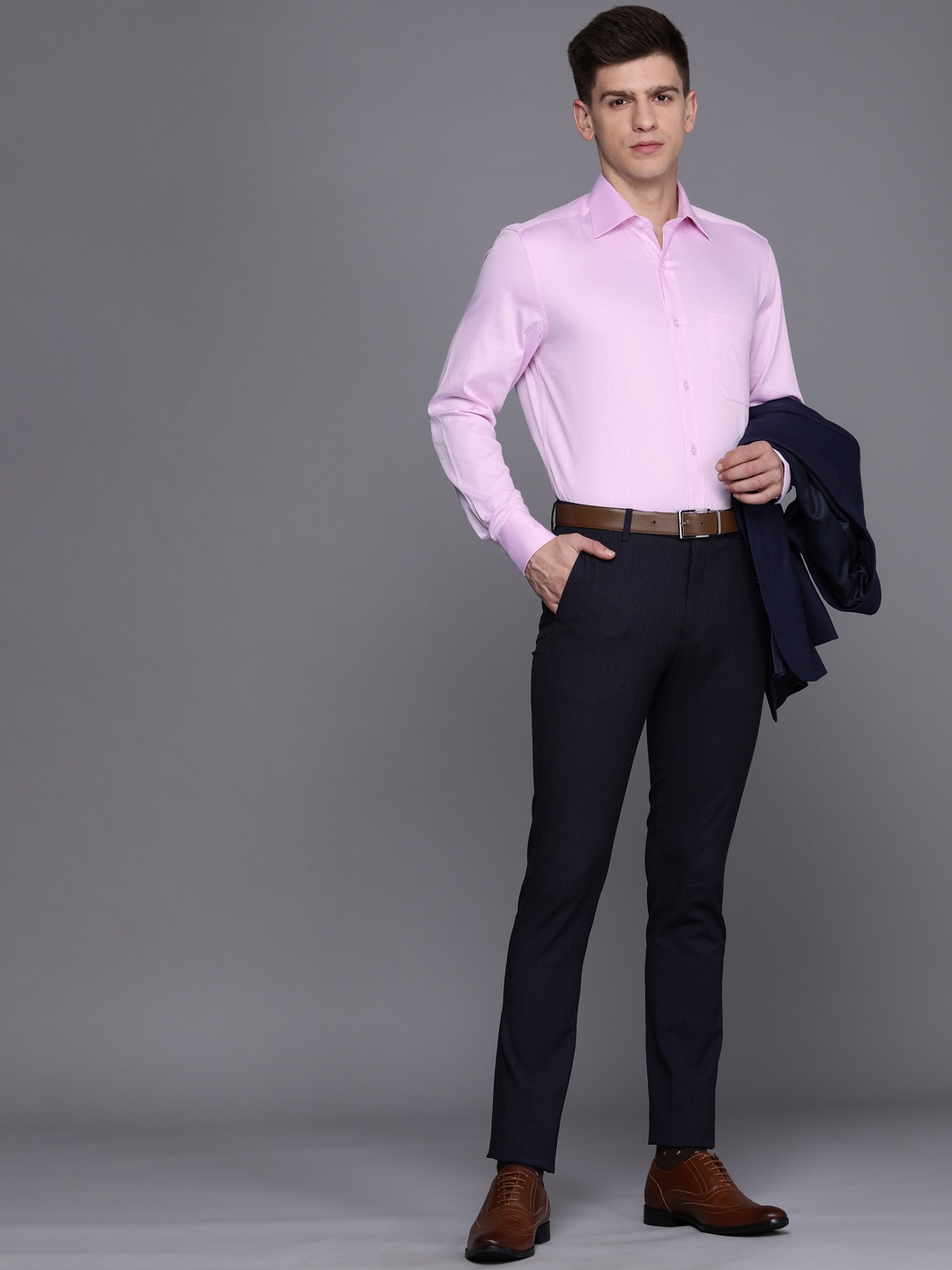 

Louis Philippe Men Pink Pure Cotton Classic Slim Fit Striped Formal Shirt