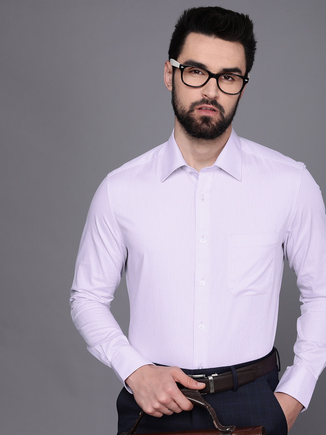 

Louis Philippe Men Purple Pure Cotton Classic Striped Formal Shirt