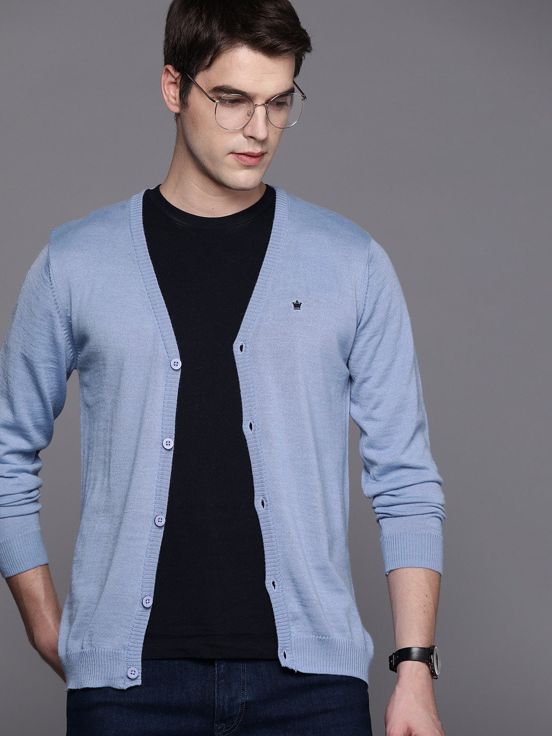 

Louis Philippe Men Blue Solid Cardigan
