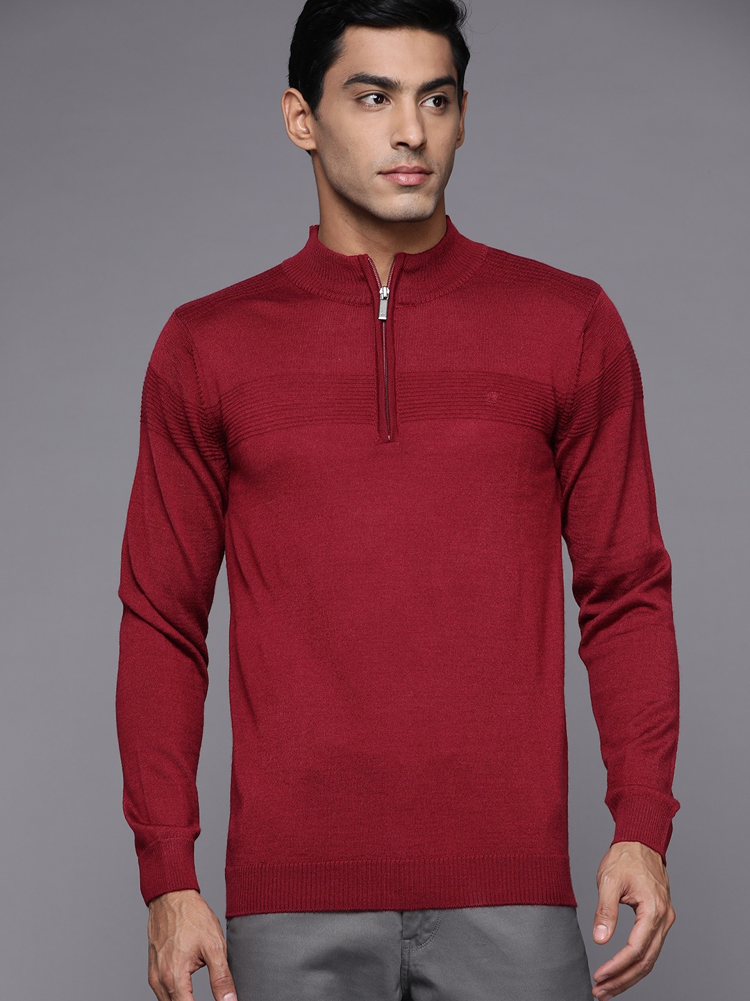 

Louis Philippe Men Maroon Striped Detail Pullover