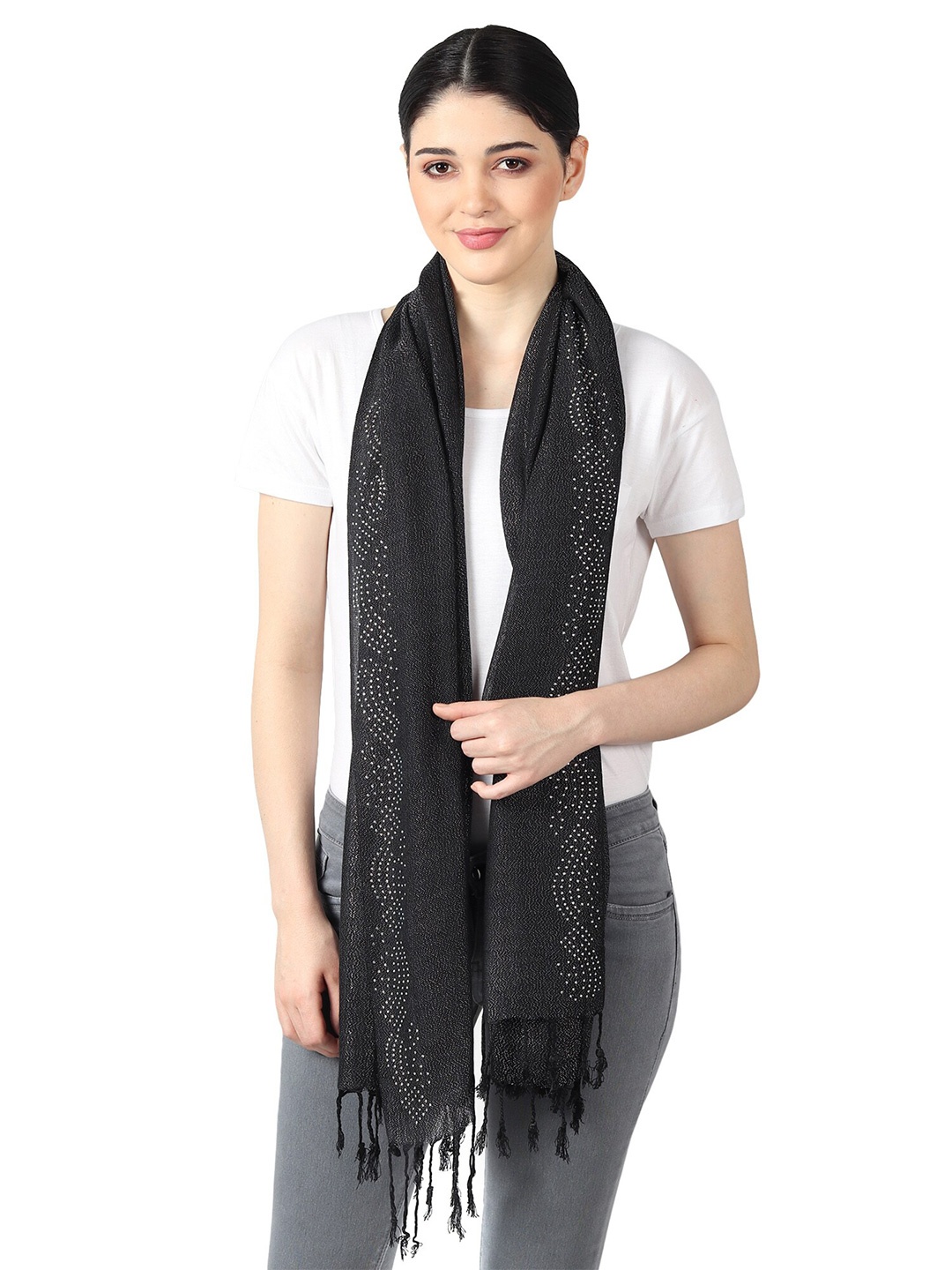 

FWC FILL WITH COLOURS Women Black Woven Design Stole