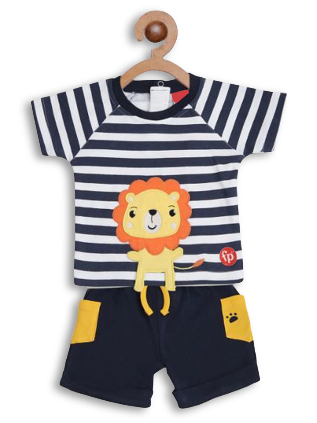 

Hopscotch Boys Navy Blue & White Striped T-shirt with Shorts