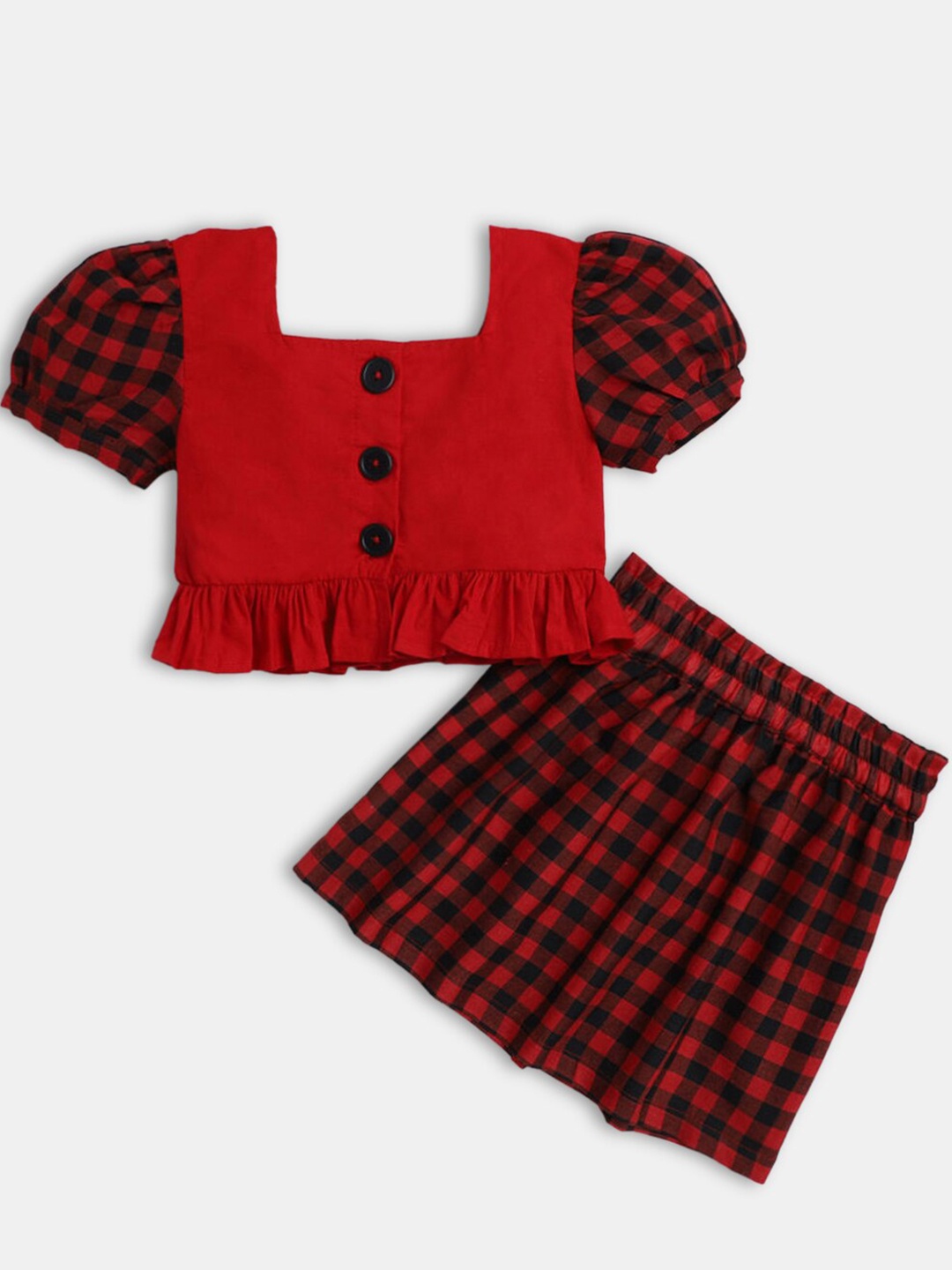 

Hopscotch Girls Red & Black Checked Top with Skirt