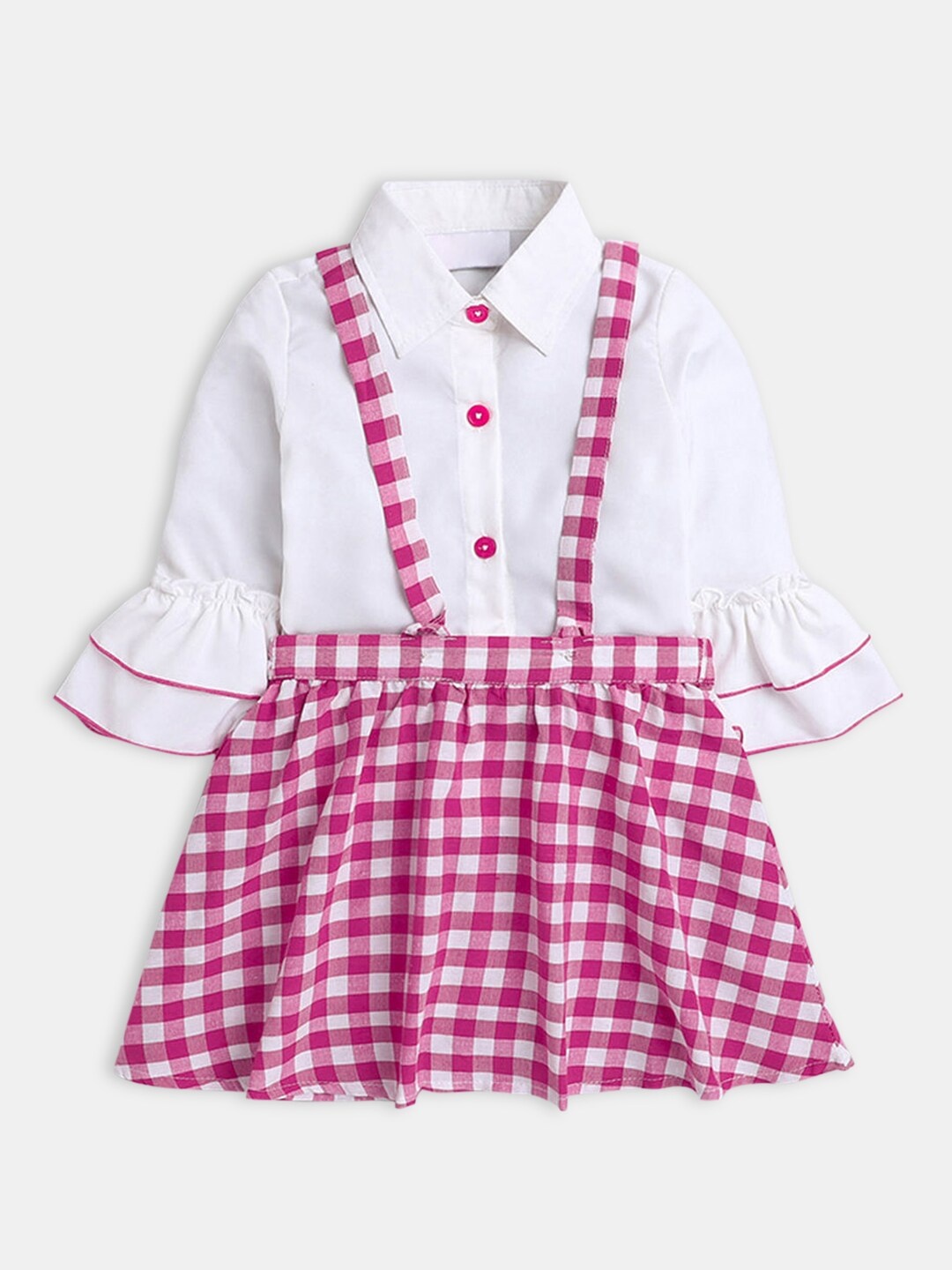 

Hopscotch Girls White & Pink Top with Skirt Set