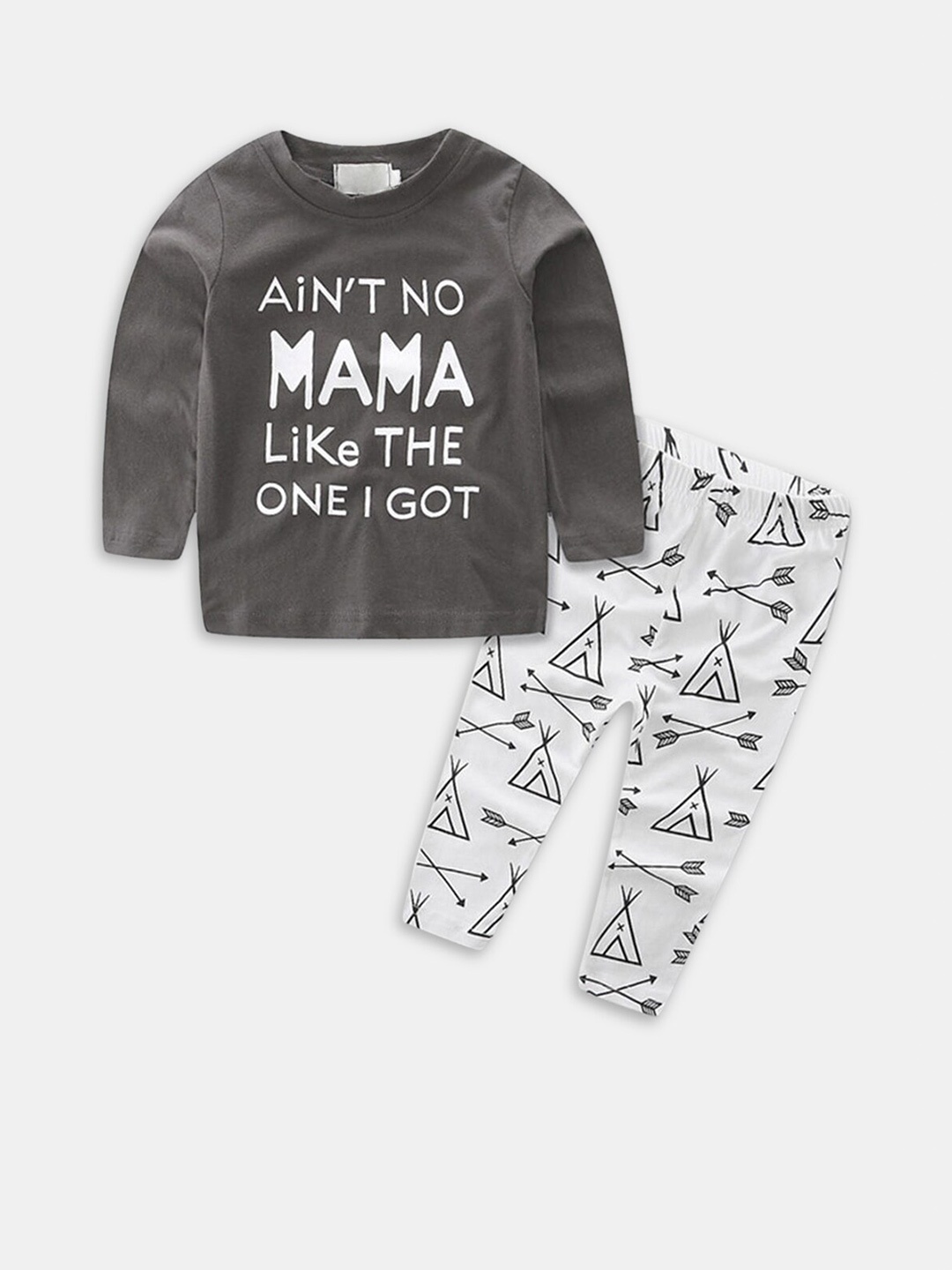 

Hopscotch Girls Grey & White Printed Pure Cotton T-shirt with Trouser