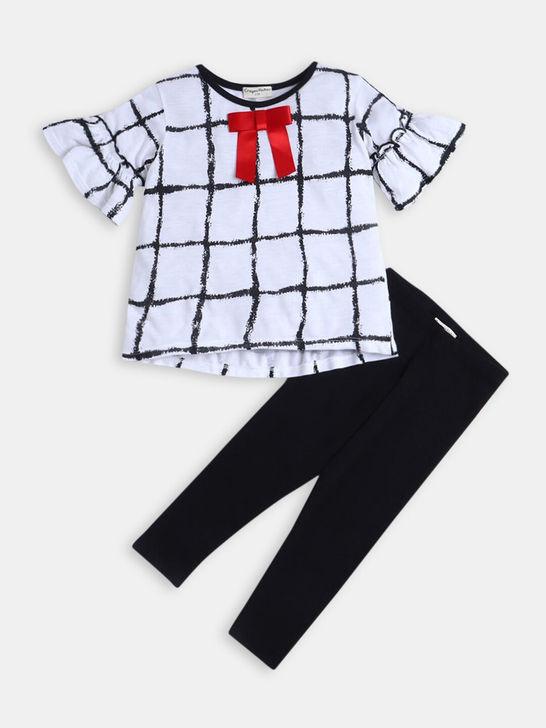 

Hopscotch Girls Off White & Black Printed Top with Leggings
