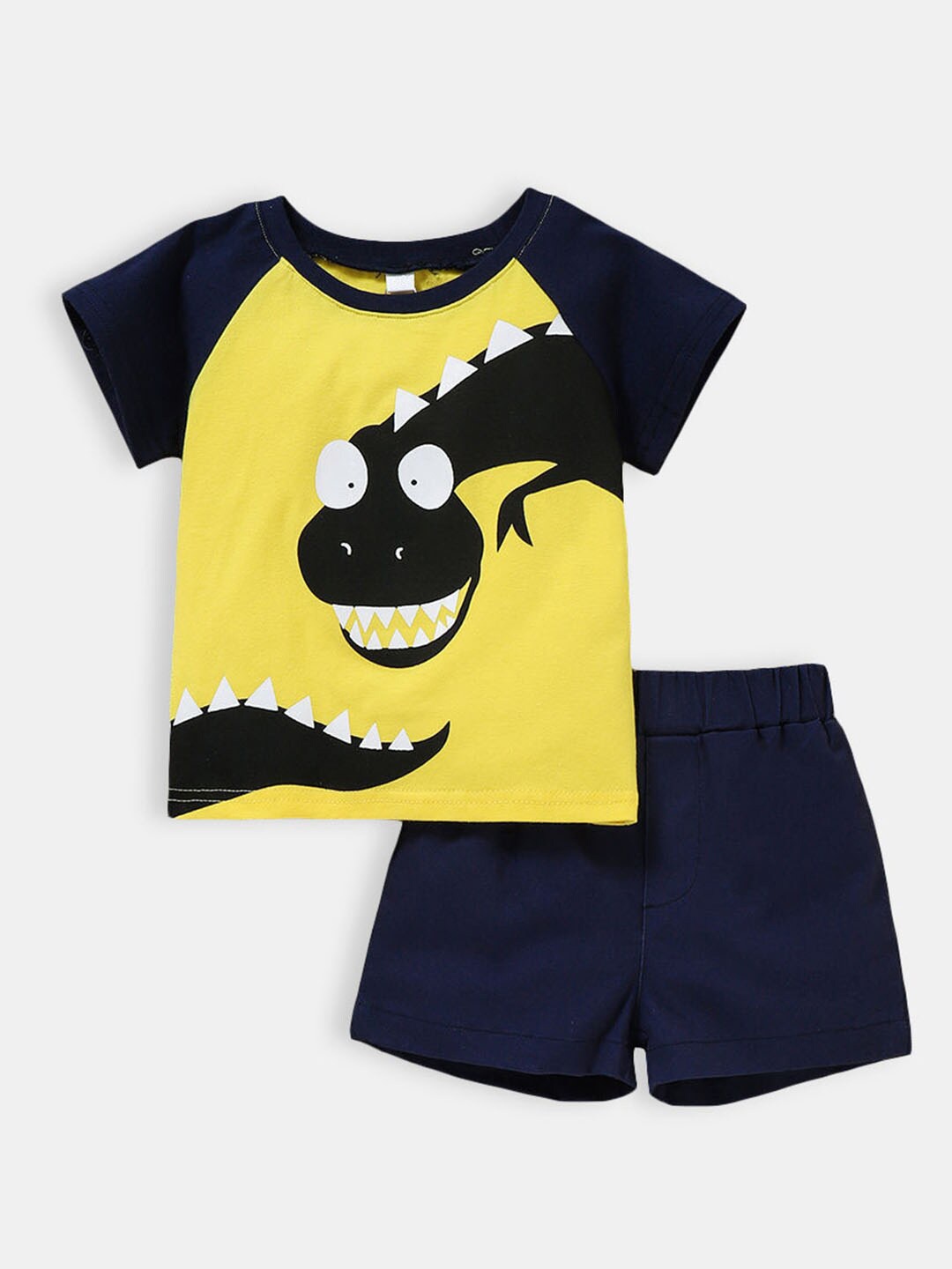 

Hopscotch Boys Yellow & Black Printed T-shirt with Shorts