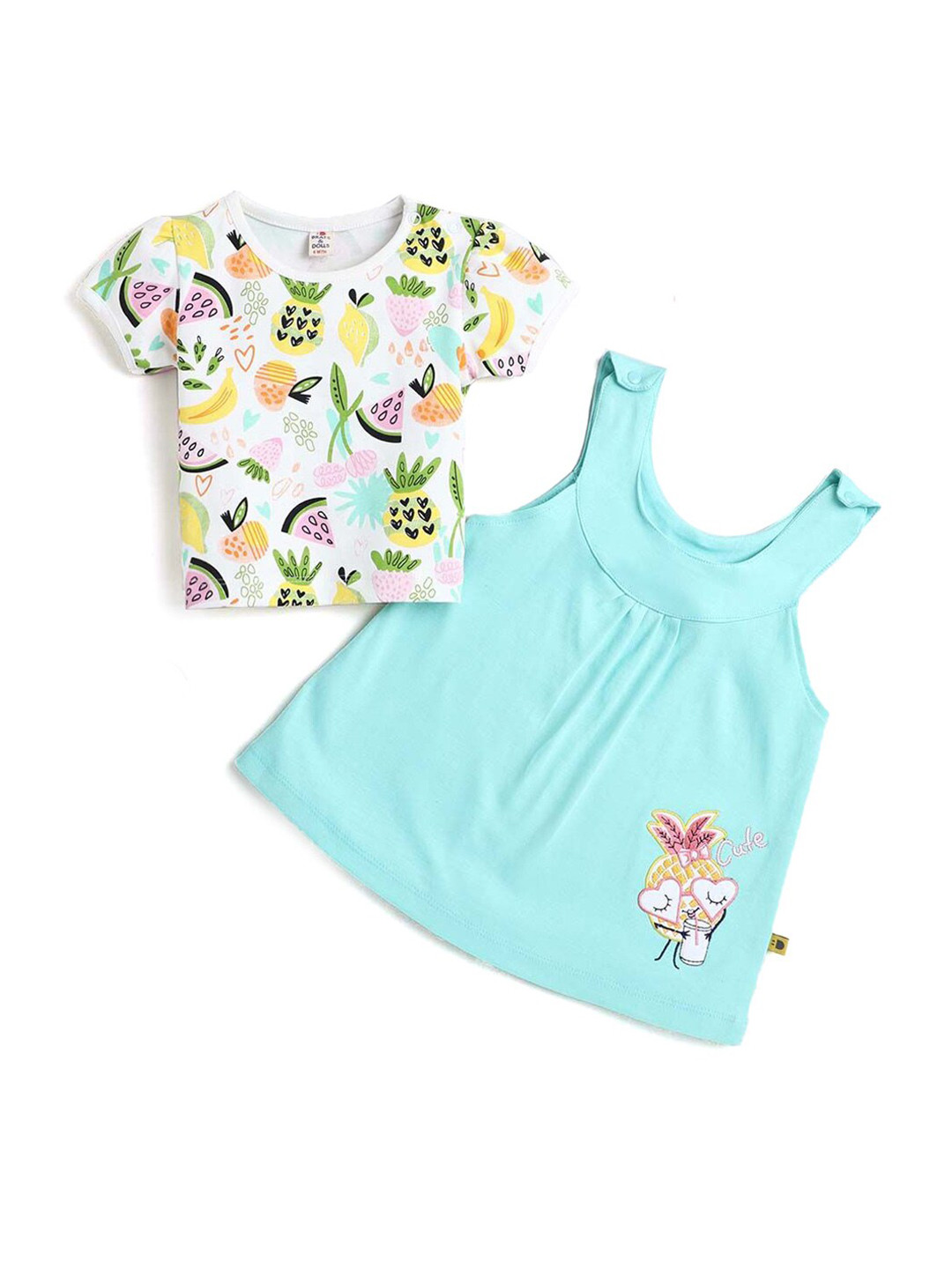 

Hopscotch Girls Green & White Pure Cotton Printed T-shirt with Skirt