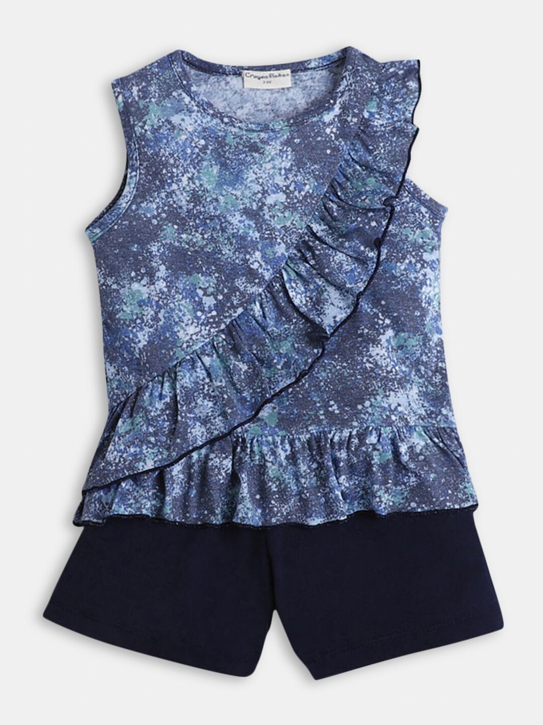 

Hopscotch Girls Blue & Off White Printed Top with Shorts