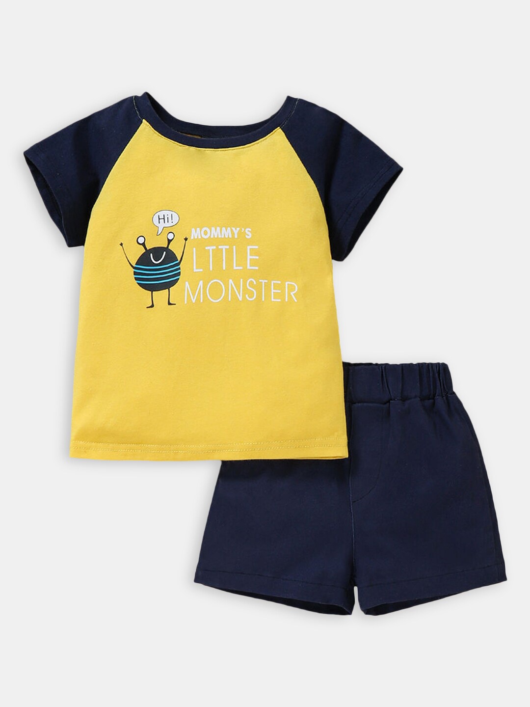 

Hopscotch Boys Yellow & Blue Printed T-shirt with Shorts