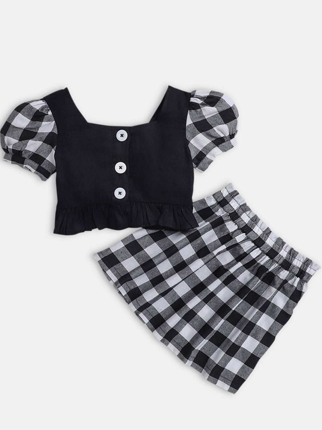 

Hopscotch Girls Black & Off White Checked Top with Skirt