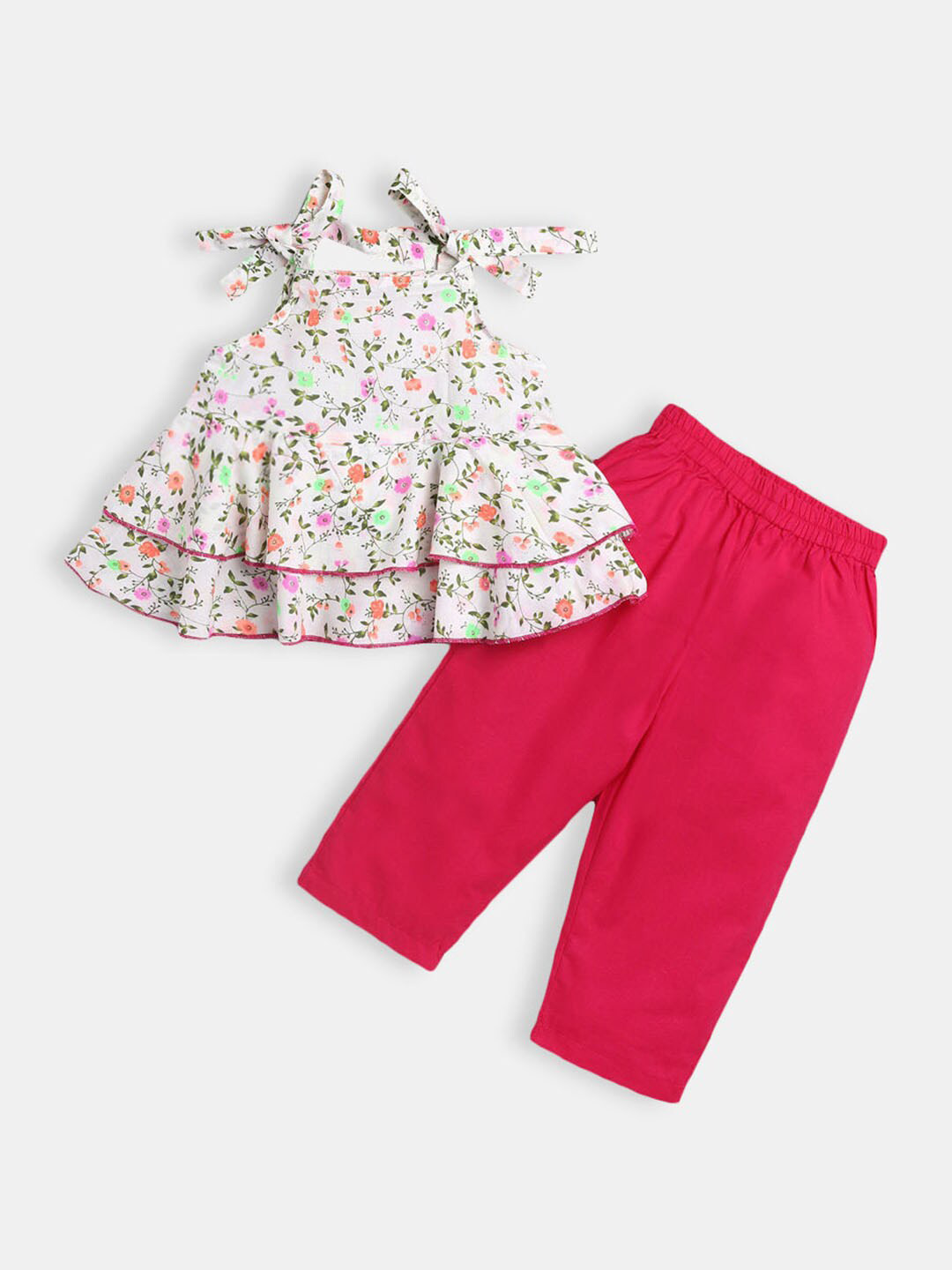 

Hopscotch Girls White & Red Printed Pure Cotton Top with Trousers