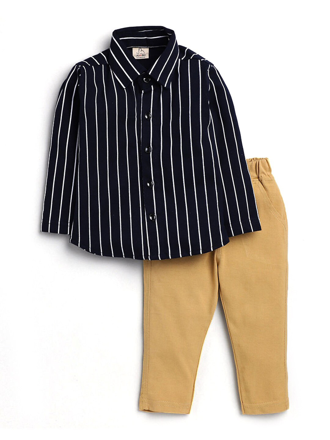 

Hopscotch Boys Blue And White Striped Pure Cotton Shirt With Trousers