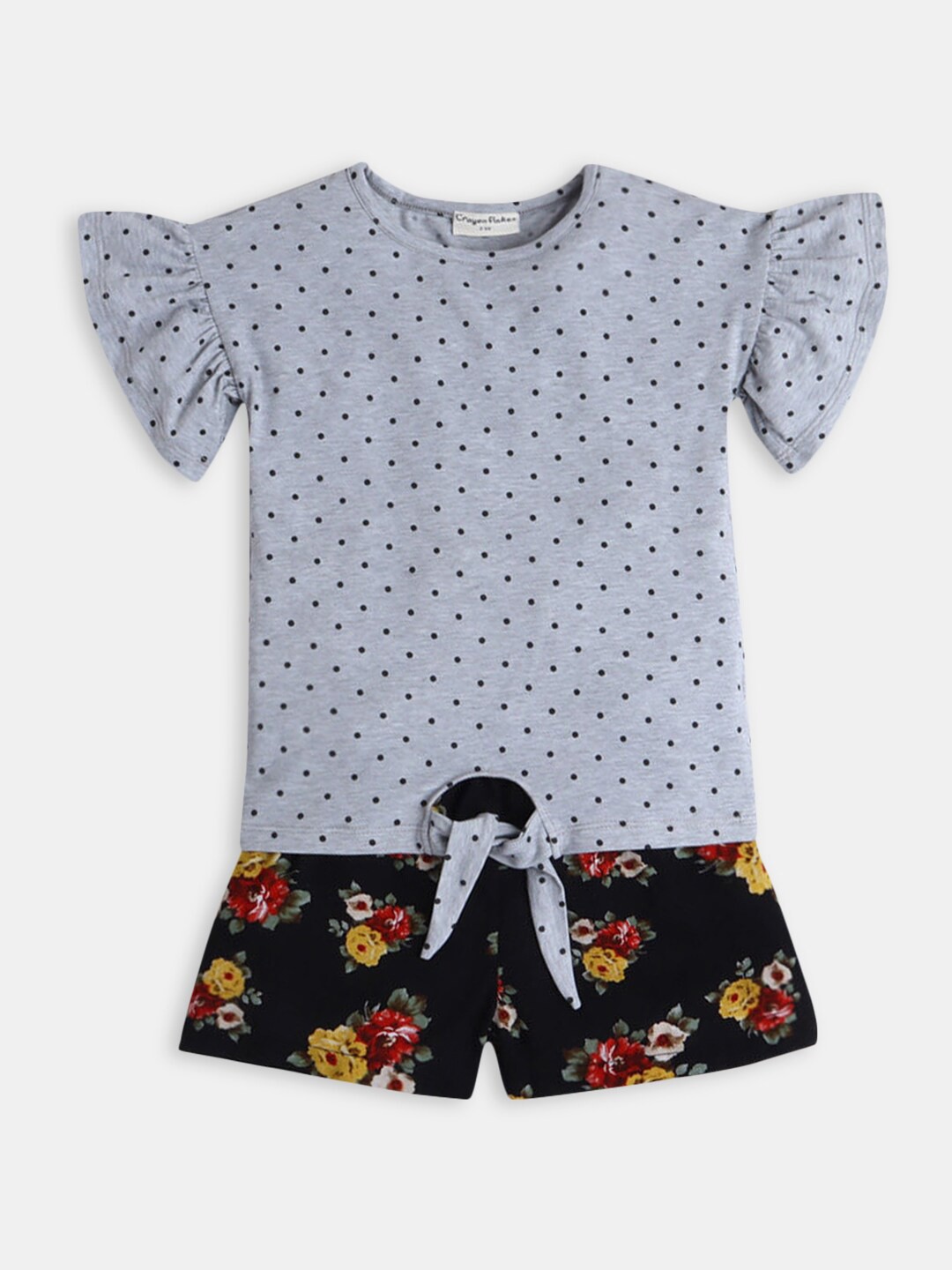 

Hopscotch Girls Grey & Black Printed Top with Shorts