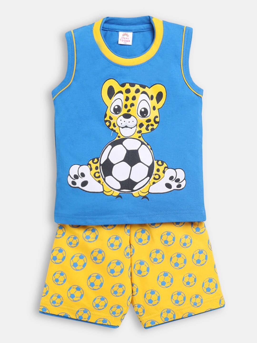 

Hopscotch Boys Blue & Yellow Printed T-shirt with Shorts