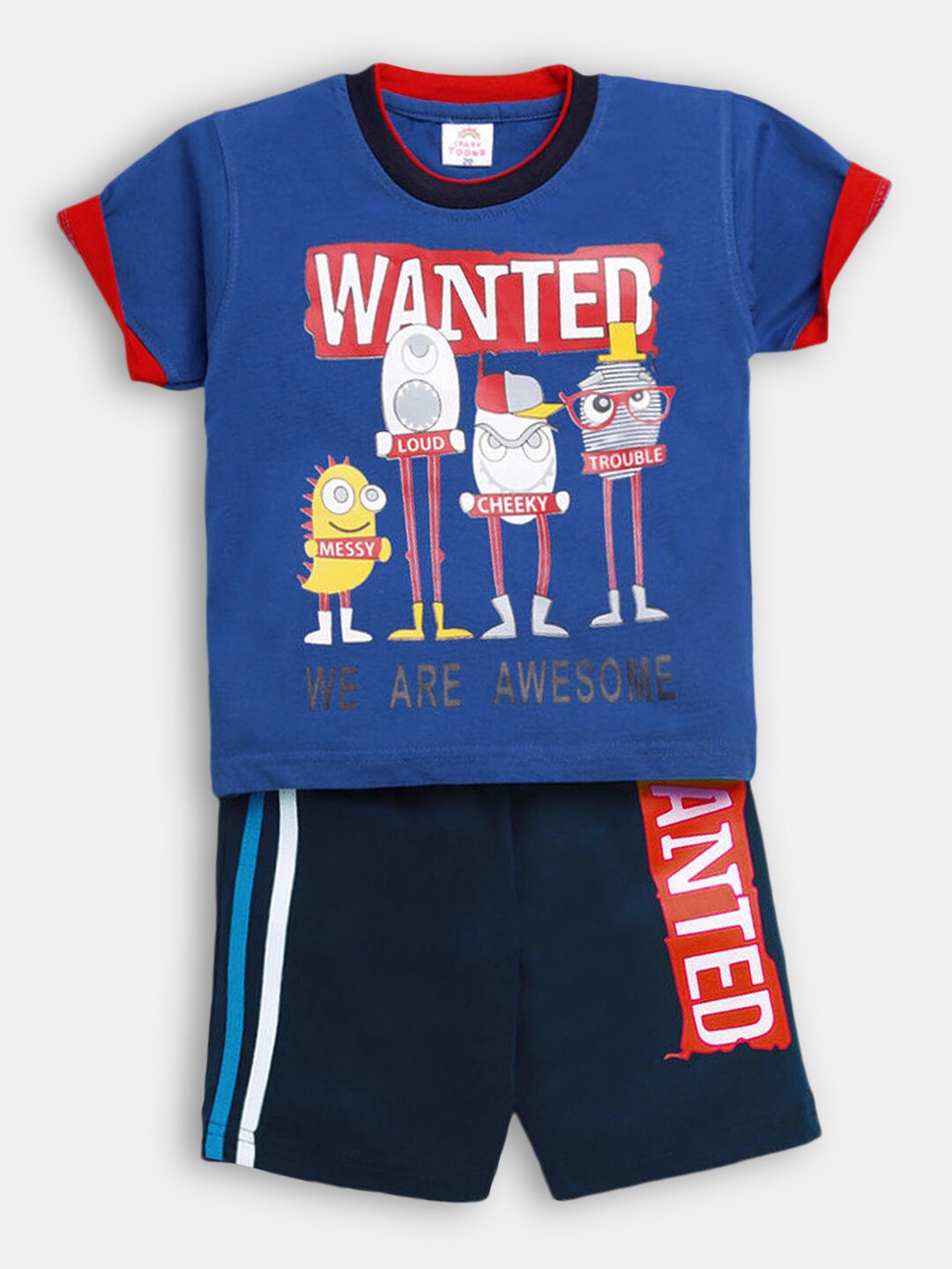 

Hopscotch Boys Blue & Black Printed T-shirt with Shorts Set